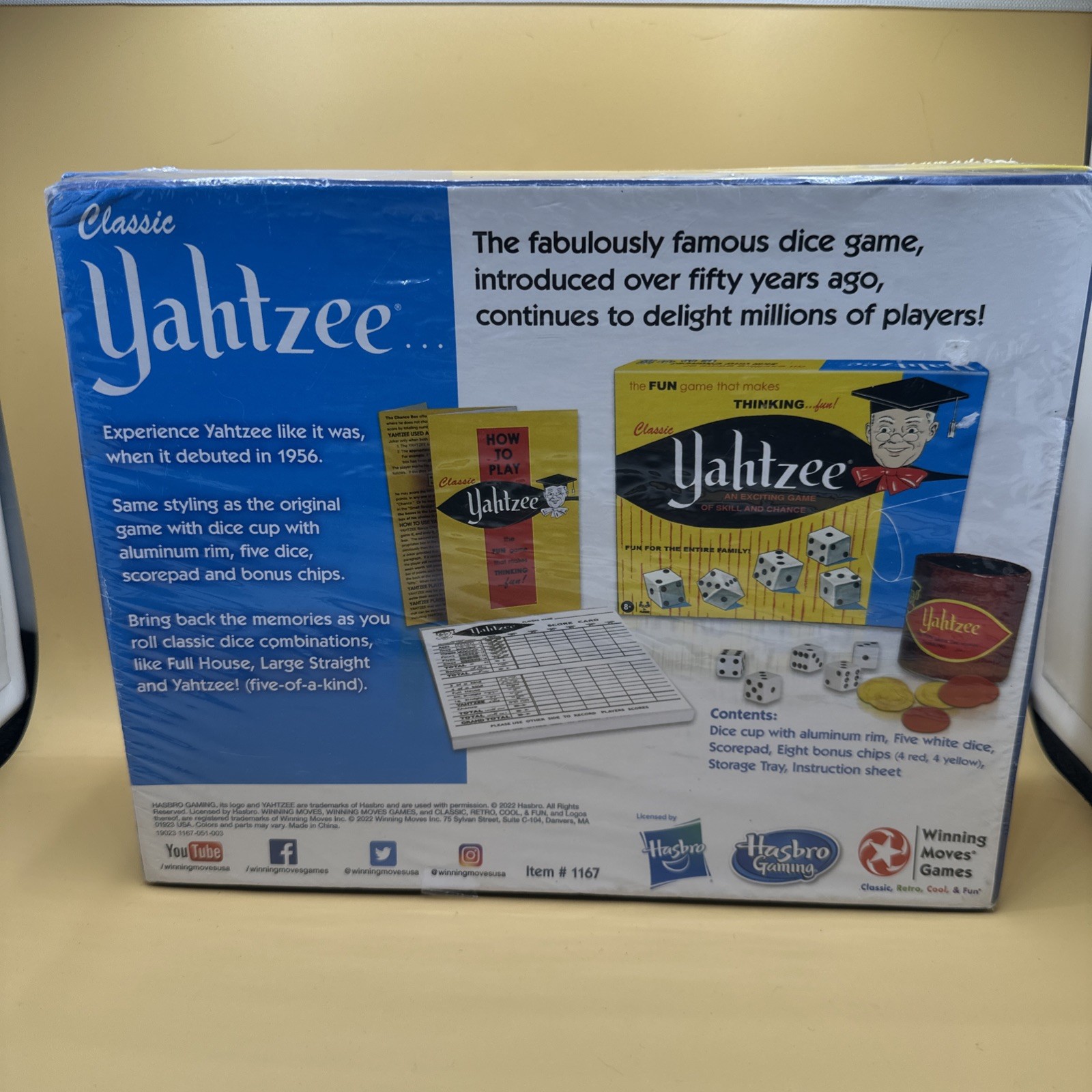 Hasbro “Classic Yahtzee” Dice Game, Item #1167, Ages 8+, Family Fun, New Sealed