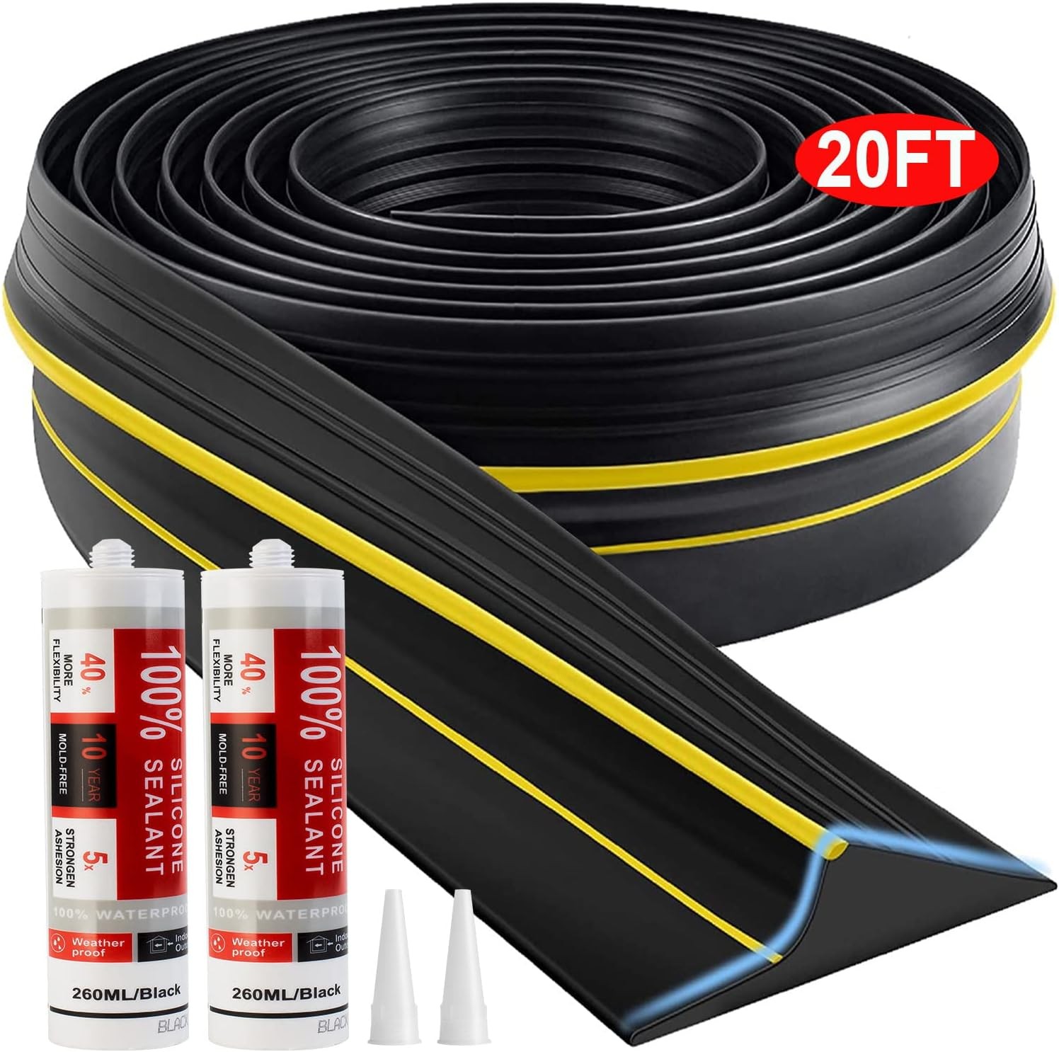 Jin&Bao Universal Garage Door Threshold Seal Strip 20FT Kit, Bottom Waterproof.