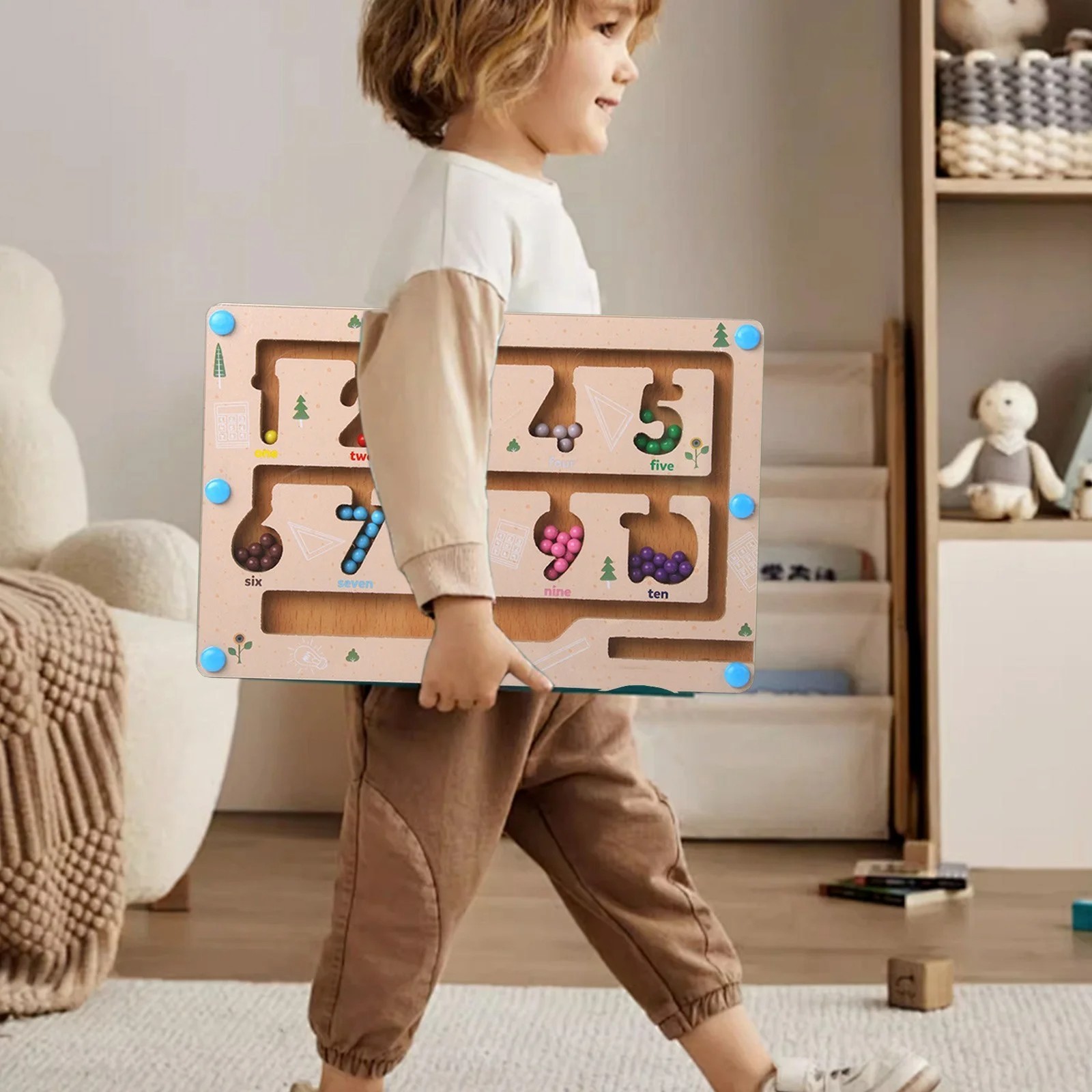 Wooden Magnetic Maze Board Game | Number Learning & Color Recognition Puzzle | H