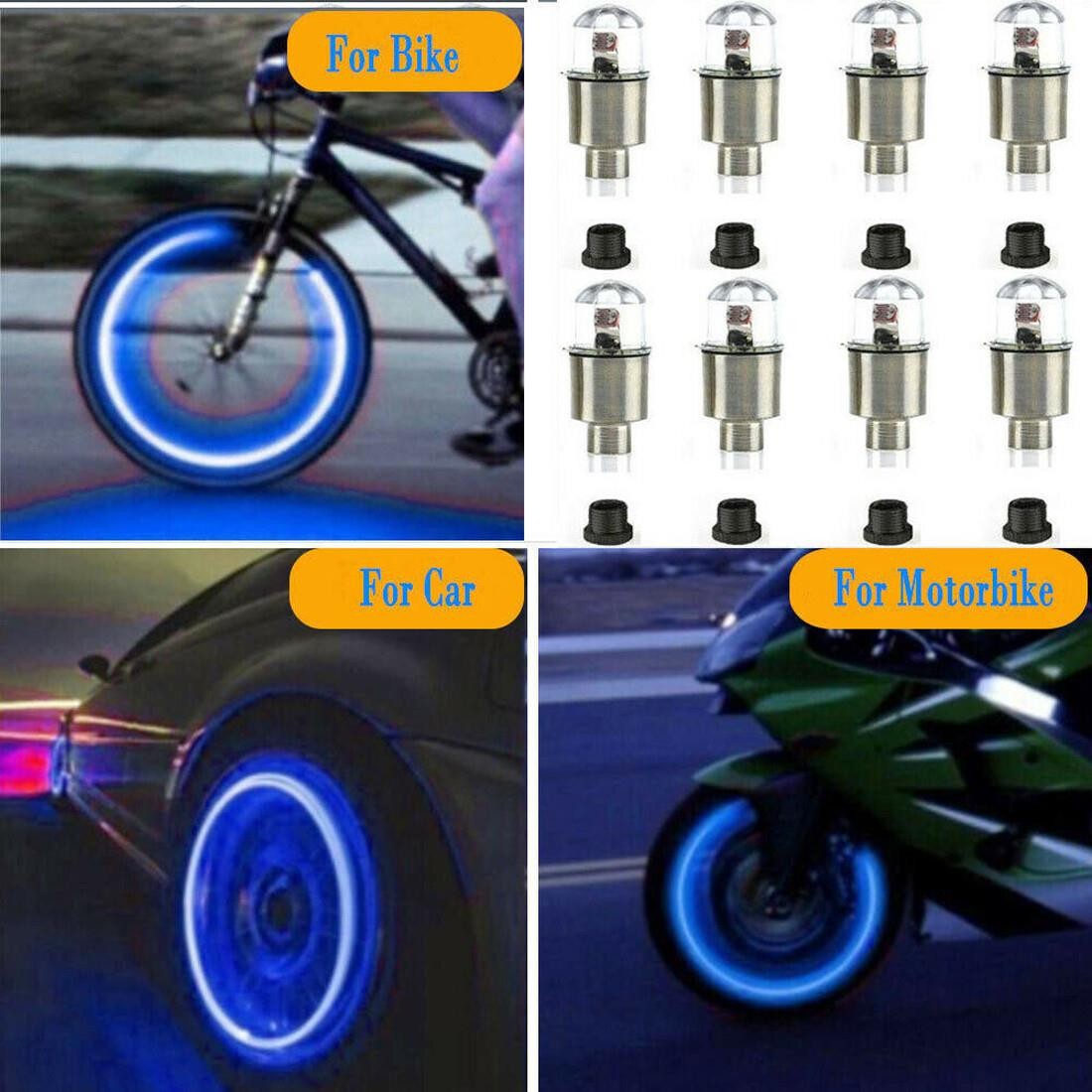 4x Car Wheel Tire Tyre Air Valve Stem Blue LED Light Lamp Caps Cover Accessories