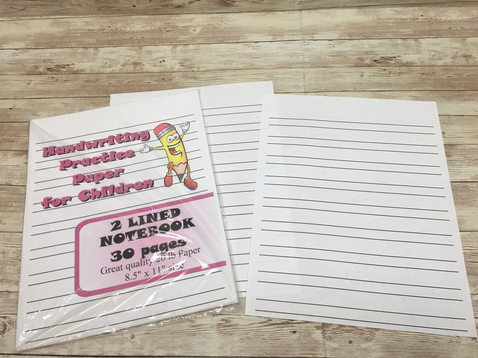 2 Lined Notebook Page – Handwriting Practice Paper For Children – 30 Sheets