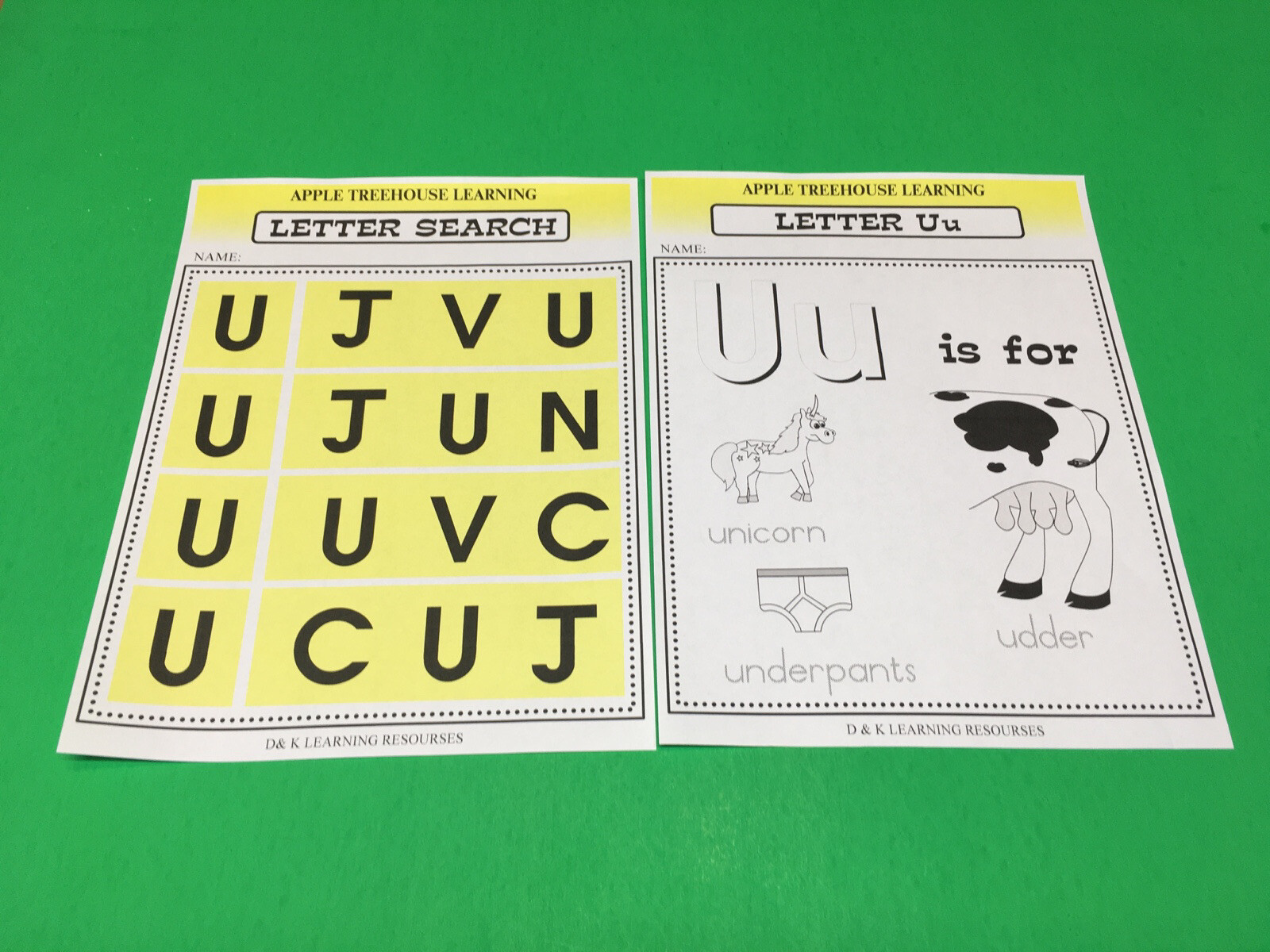 Letter Uu – Apple Treehouse Worksheets – Preschool Teaching supplies 20 sheet