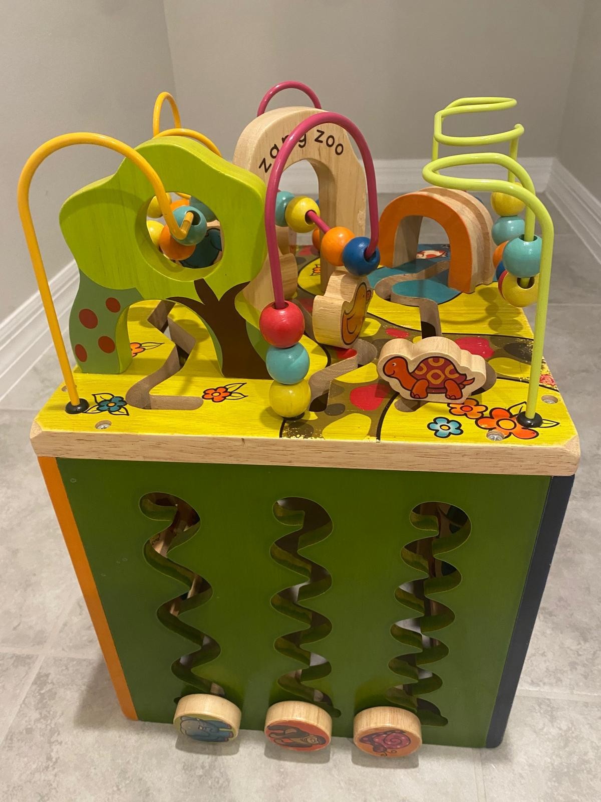 B. toys Zany Zoo Wooden Activity Cube w/ Bead Maze, Animal Blocks & Spinners