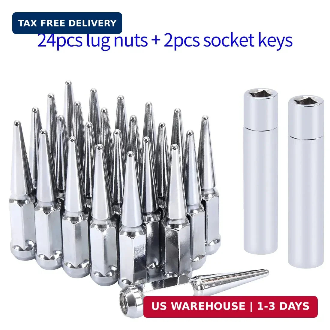 M14x1.5 Lug Nuts 14×1.5 Spike Lug Nuts M14 x 1.5 Spiked Lug Nut Chrome Set of 24