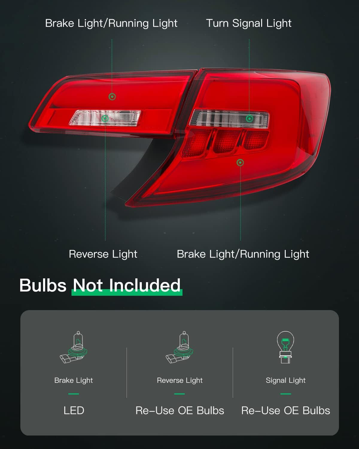 LSAILON Black Housing Red Lens Tail Light Assembly Replacement For 2012-2014 For