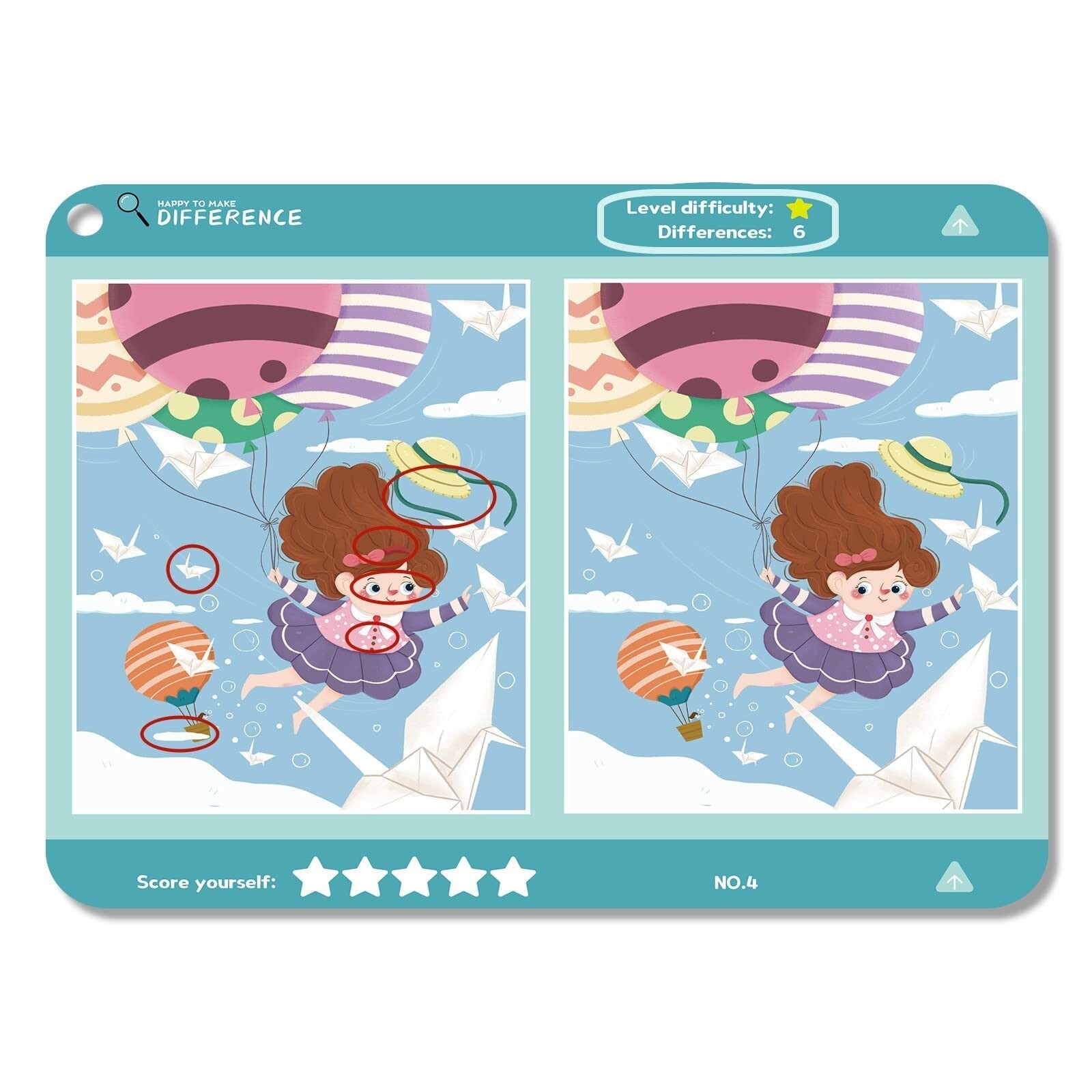 Spot the Difference Activity Book w/ Water Based Erasable Pen 30 Question Cards