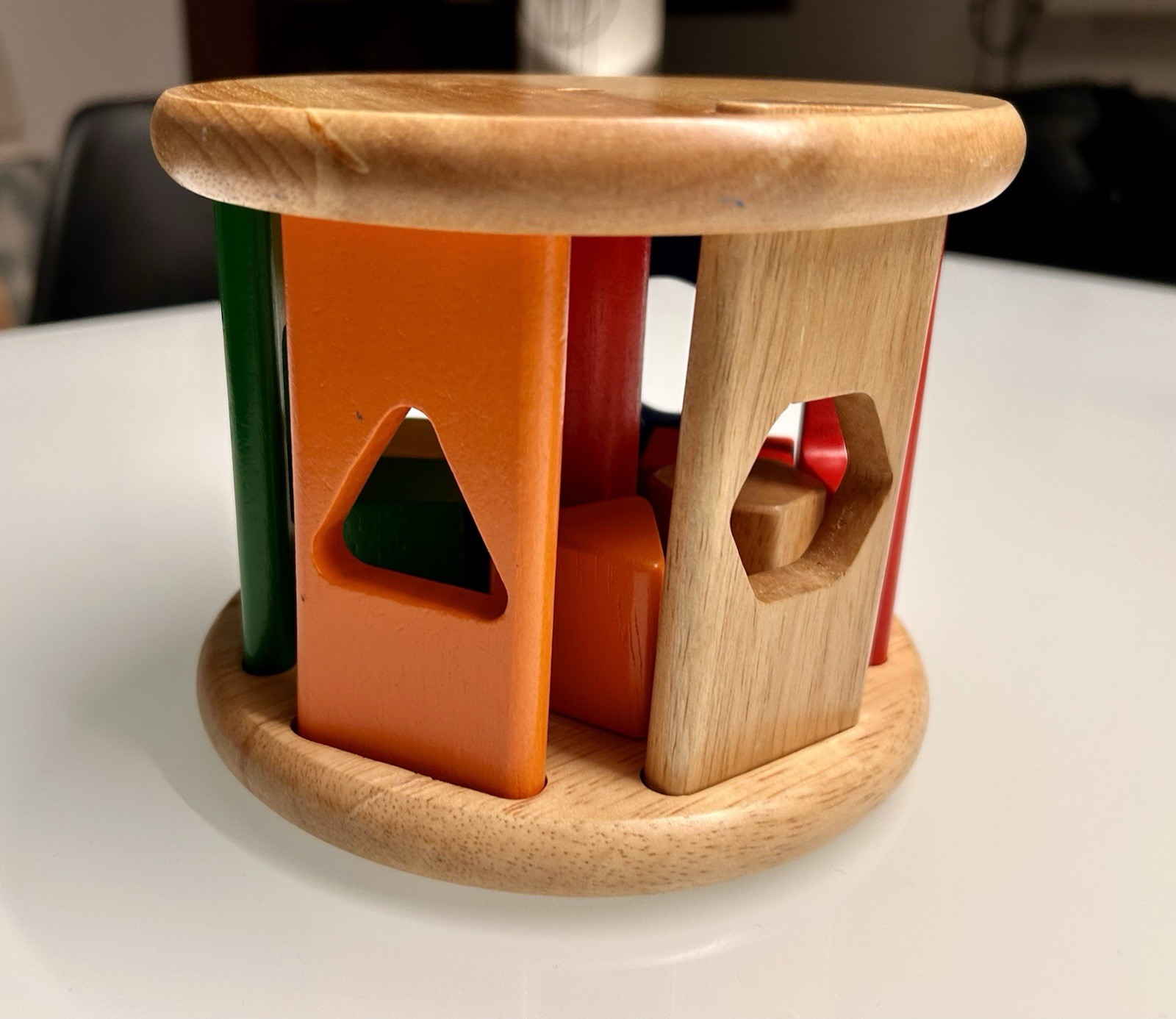 Wooden Game Interlocking Shapes Geometries “Match & Roll Shape Sorter”
