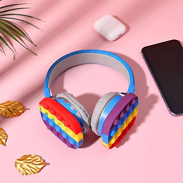 Blue Pop It Fidget Wireless Headset Kids Stress Relief Decompression Toy