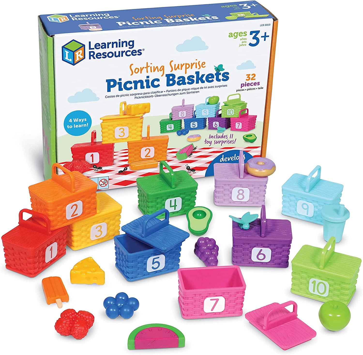 Sorting Surprise Picnic Baskets, Toddler Sorting & Matching Skills Toy, Fine Mot