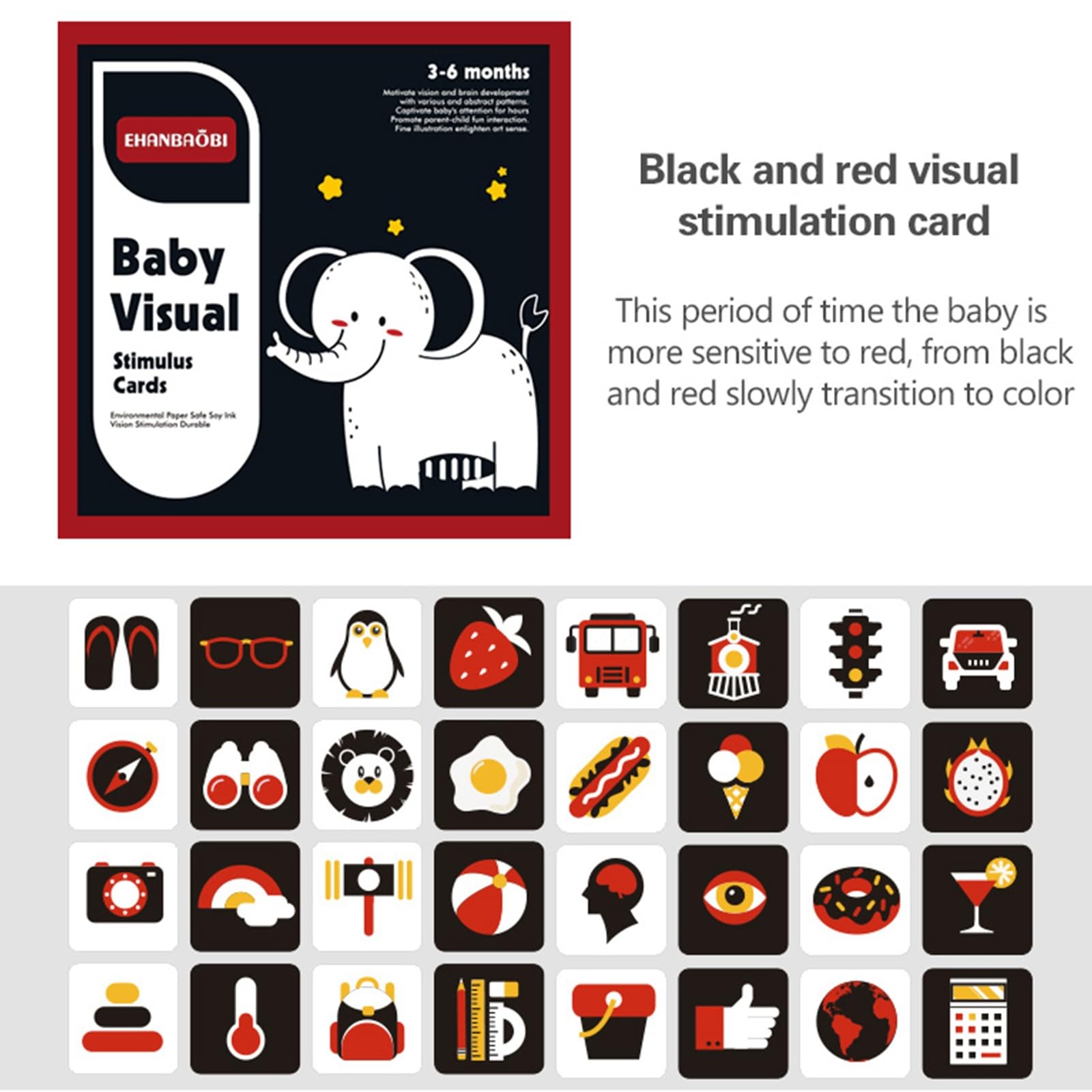 High Contrast Baby Flashcards 96 Pcs 192 Pages Black White Colorful Visual Se…