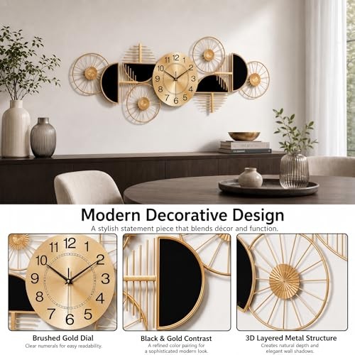 Large Wall Clock,Modern Silent Non-Ticking Metal Wall Art Wall Clocks Battery