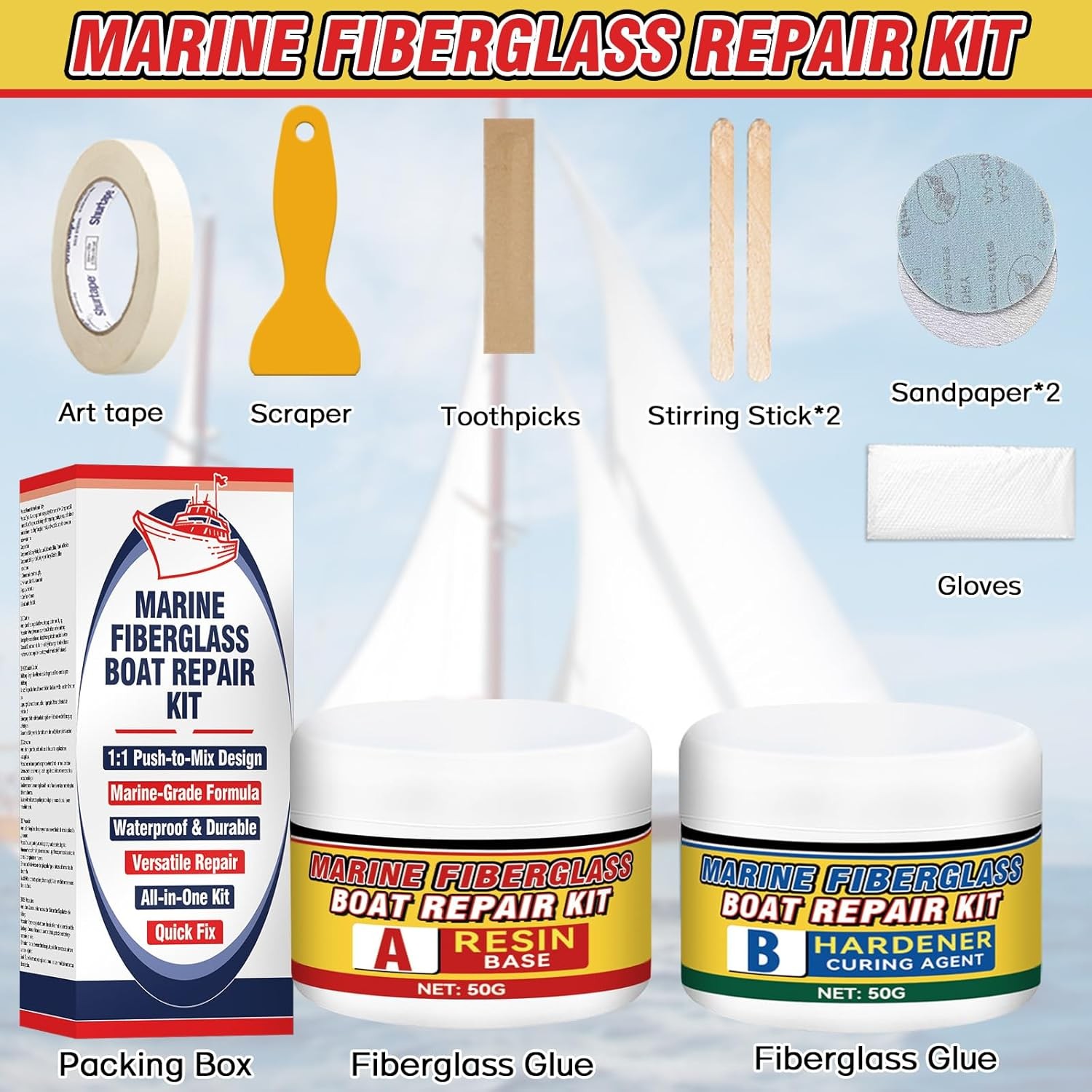 Fiberglass Marine Repair Kit, Gelcoat Repair Kit for Boats with Water Spot