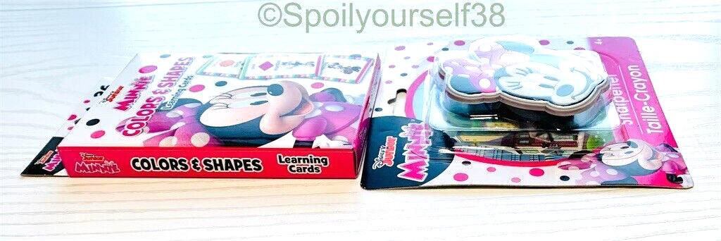 New Lot of 2 Disney Junior Minnie Colors/Shapes 36 Cards & Crayon Sharpener 4+
