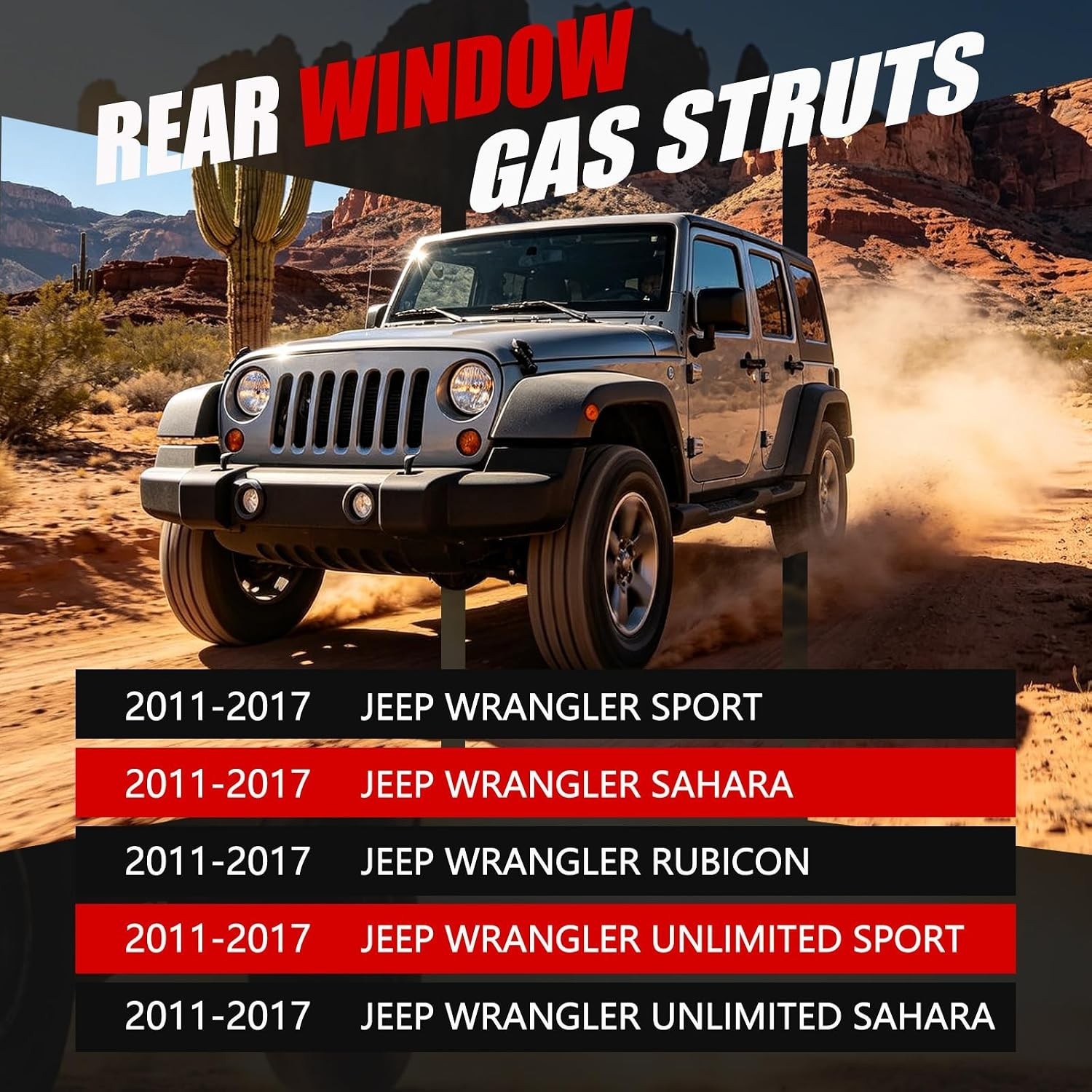 Rear Window Struts for Jeep Wrangler 2011-2017, Gas Shocks, Lift Support, OEM Fi
