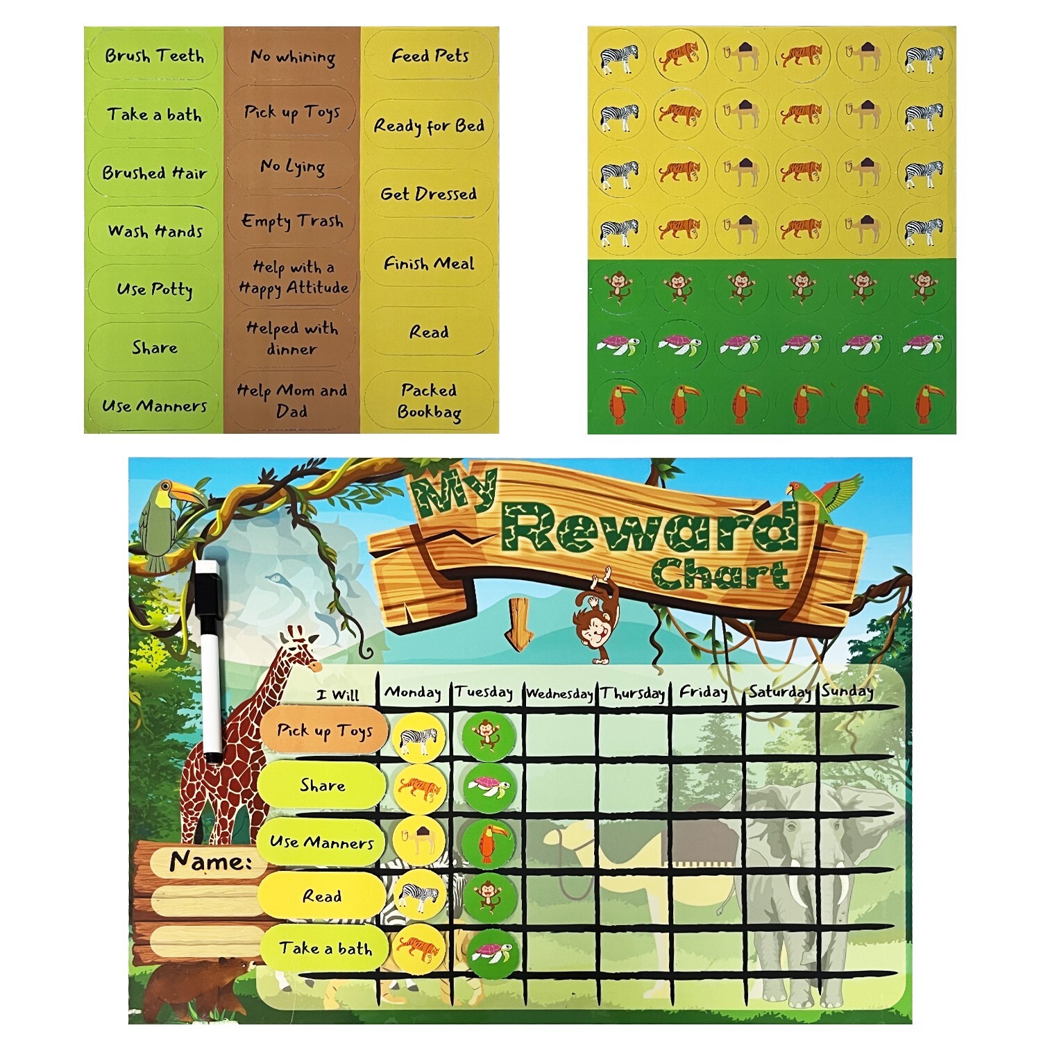 Magnetic Dry Erase Chore Chart for Reward and Responsibility, Home or Classroom