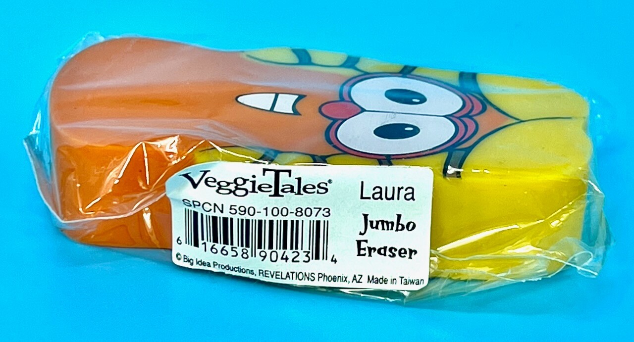 Vtg Veggie Tales Jumbo Erasers & Pencil Big Idea Laura Blueberry Larry-Boy NEW