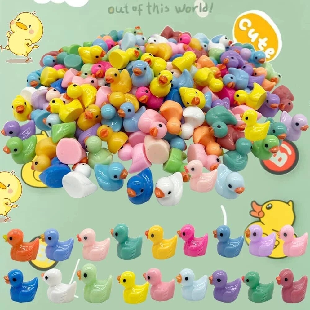 200 Pcs Mini Resin Ducks Tiny Ducks Miniature Duck Figures for Slime Charms DIY