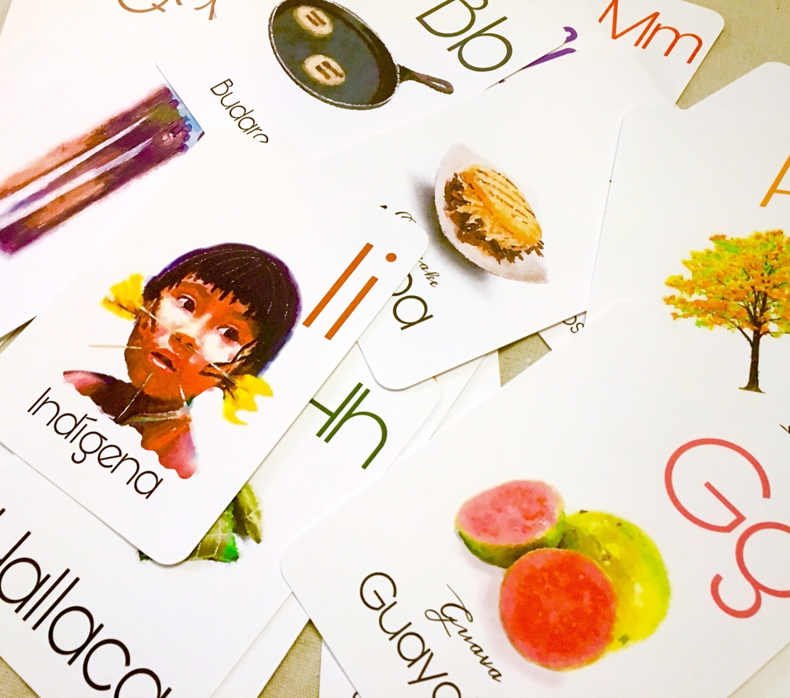 Venezuelan ABC Flash Cards – 4×6 Watercolor Alphabet Learning Set Venezuela word