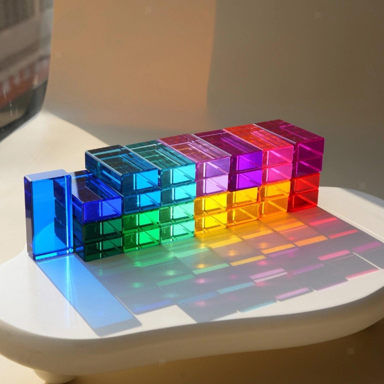30 Pieces Rainbow Building Blocks Rectangle Stacking Table Toy for Preschool