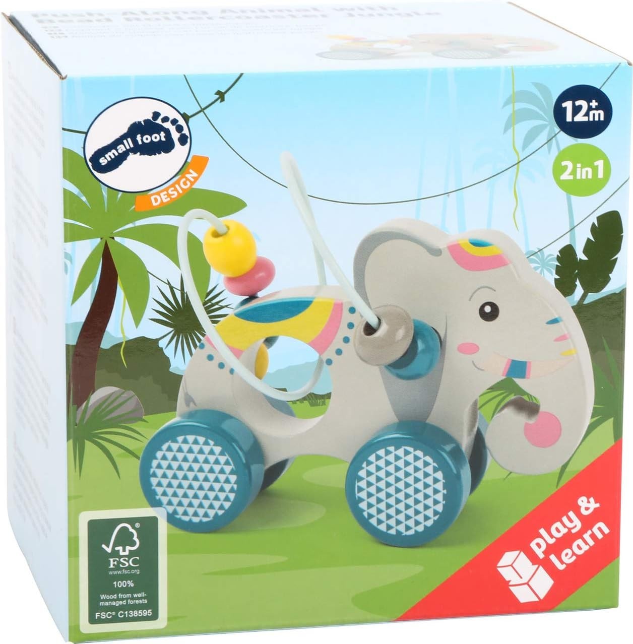 Small Foot Animal with Bead Maze FSC 100%-certified, ages 11088 Push-along eleph