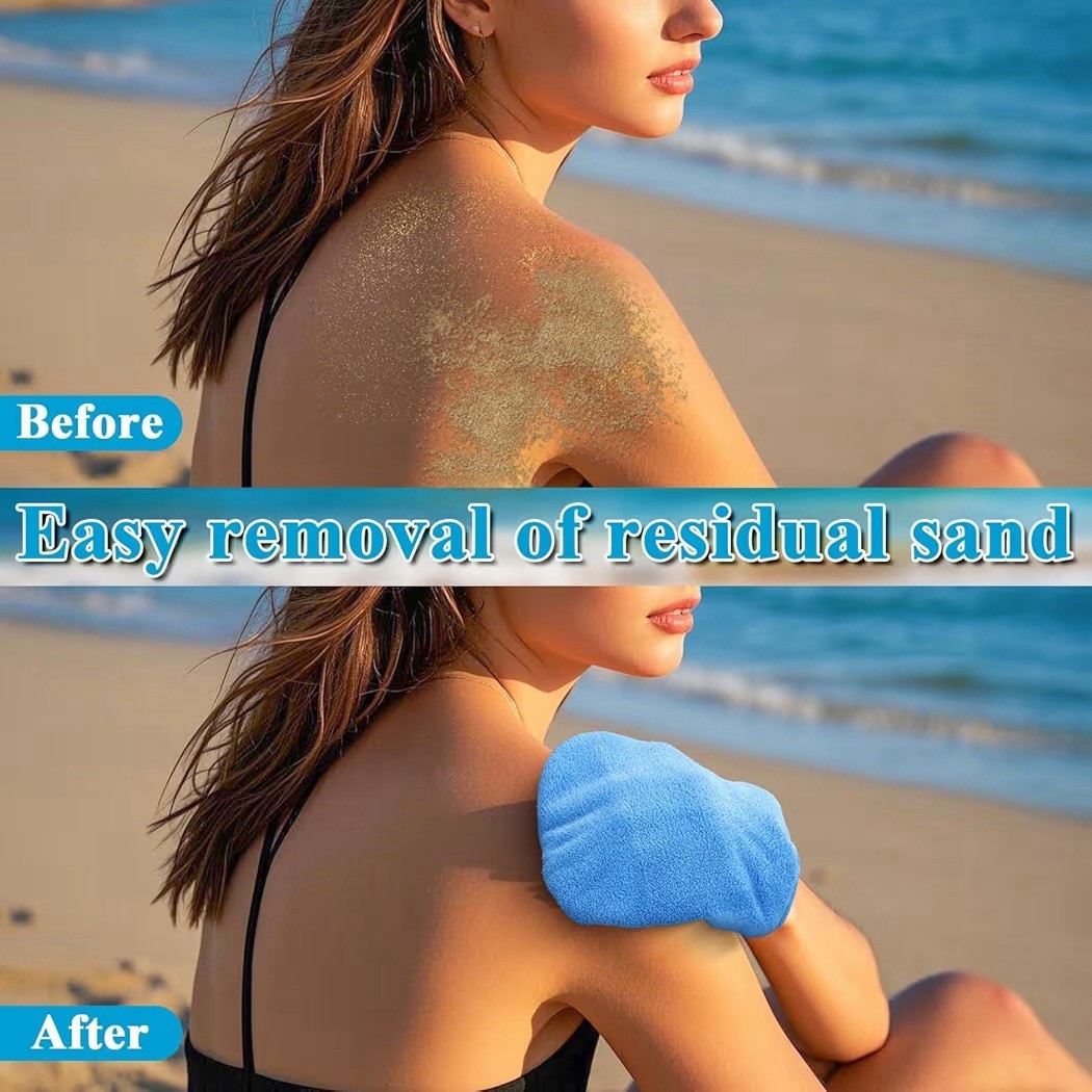 Vodolo 2 in 1 Sand Remover for Beach,2Pcs Wipe Off Mitts 2PCS, Blue