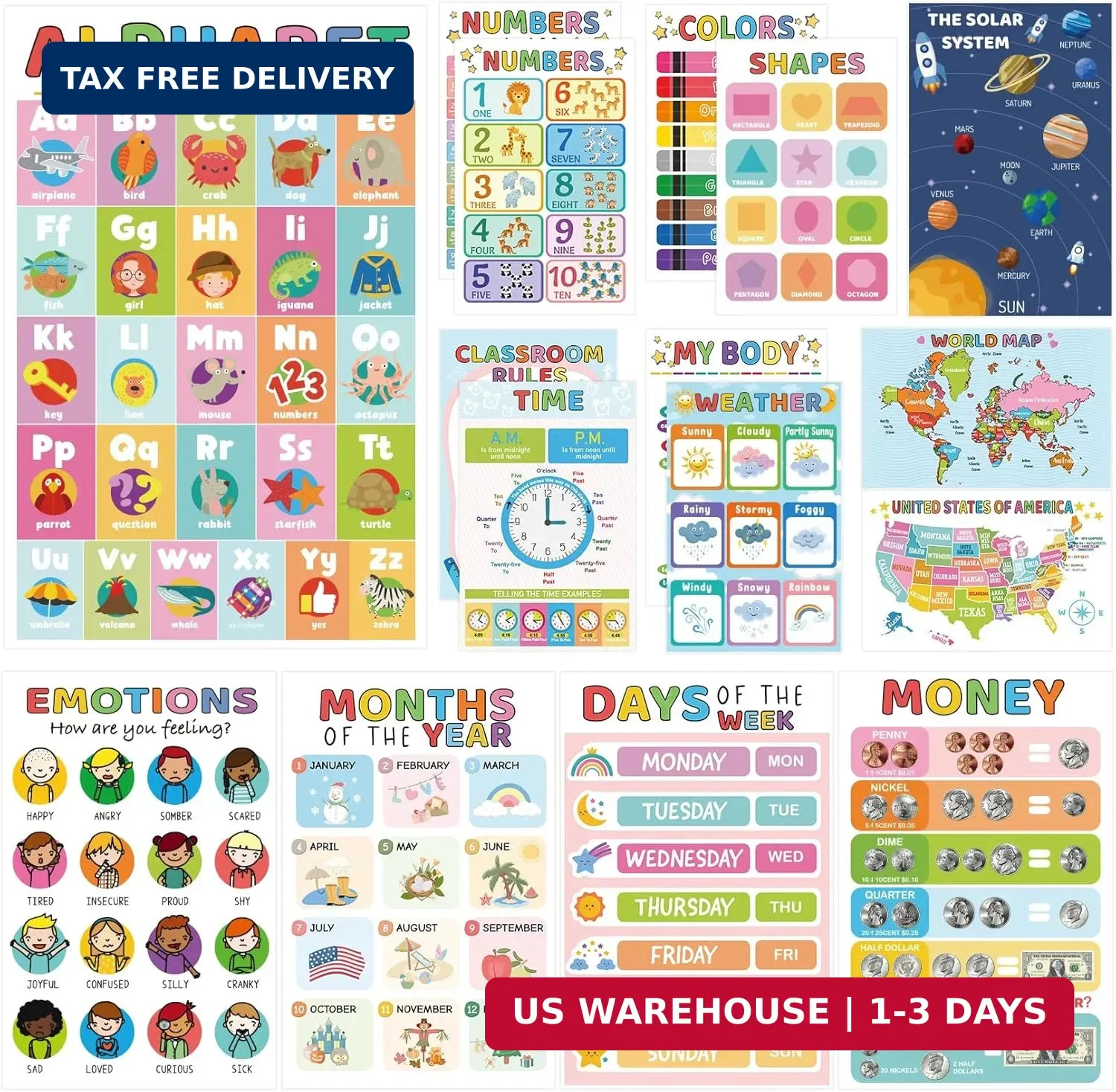 16 Learning Posters for Toddlers 1-3, Classroom Educational Posters | Kindergart