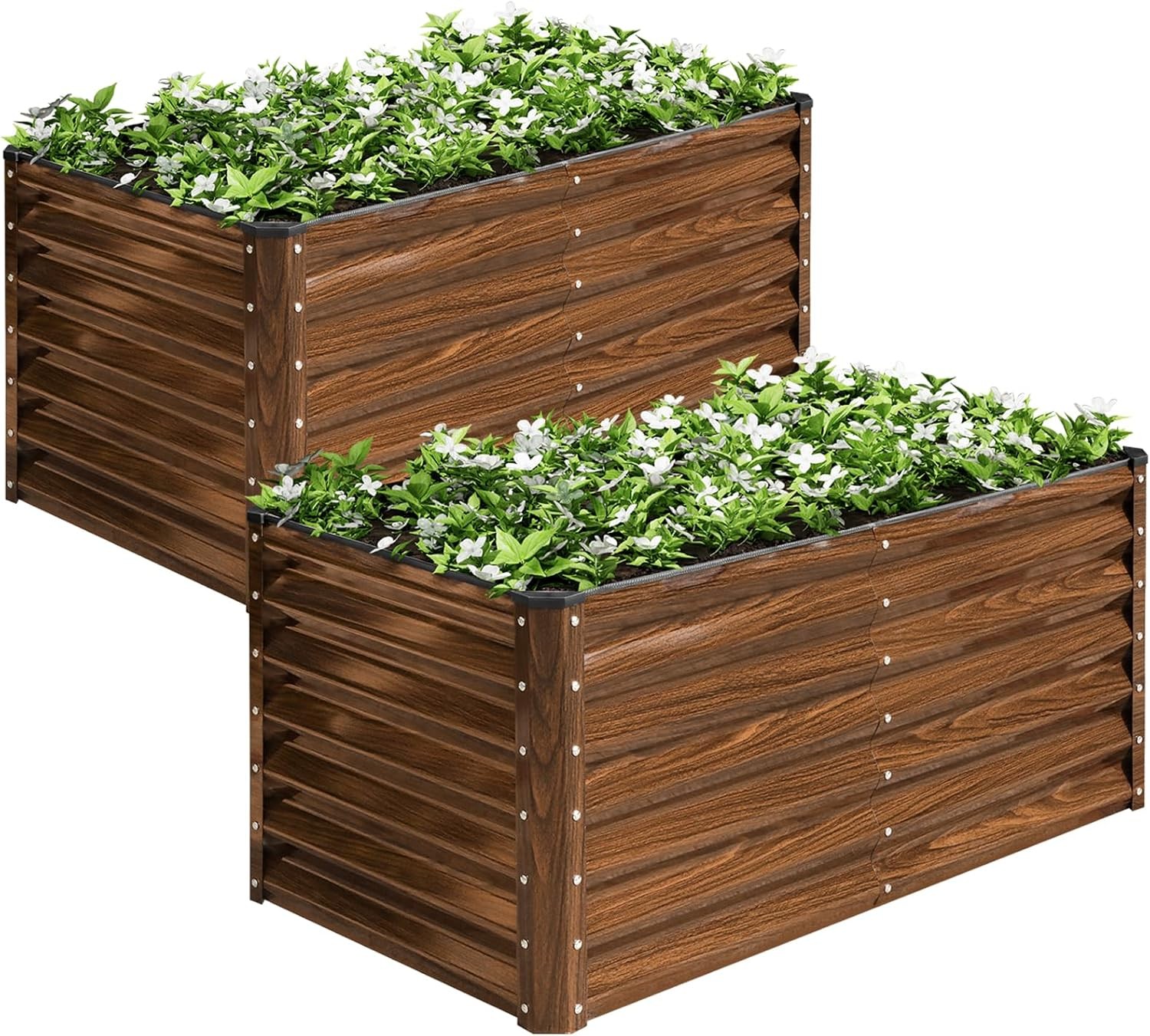 2-Pack 4x2x2FT Galvanized Raised Garden Bed Kit, Metal Planter Box for Planting