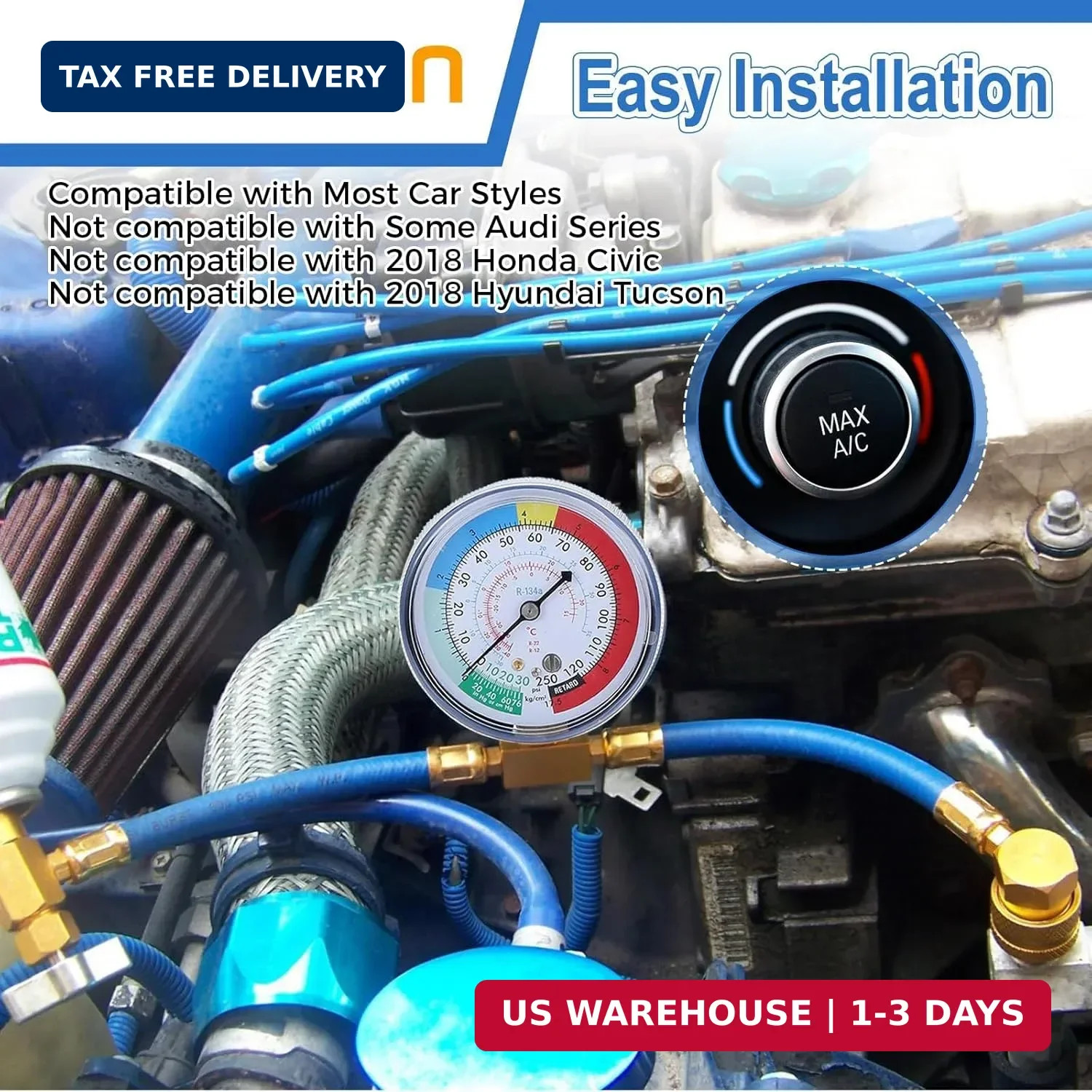 R134A R22 R12 AC Refrigerant Recharge Hose Kit | AC Recharge Hose with R134A Pie