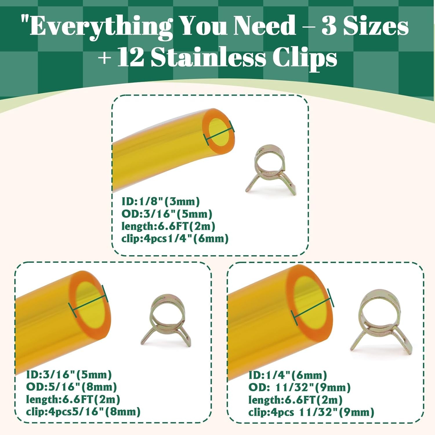 Premium TPU Fuel Line Kit 3 Sizes (3mm ID/5mm OD, 5mm ID/8mm OD, 6mm ID/9mm OD),