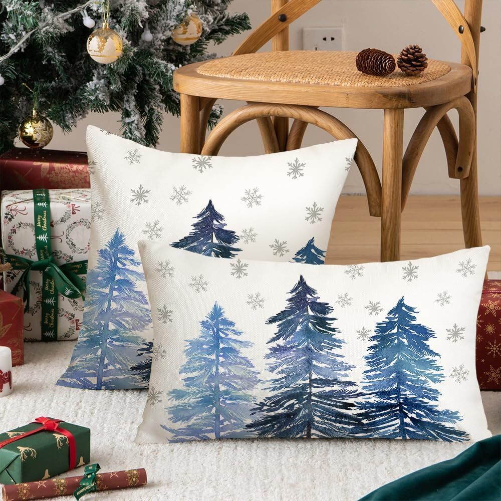 AACORS Christmas Pillow Cover 20X20 Inch Christmas Trees Snowflake Decorations
