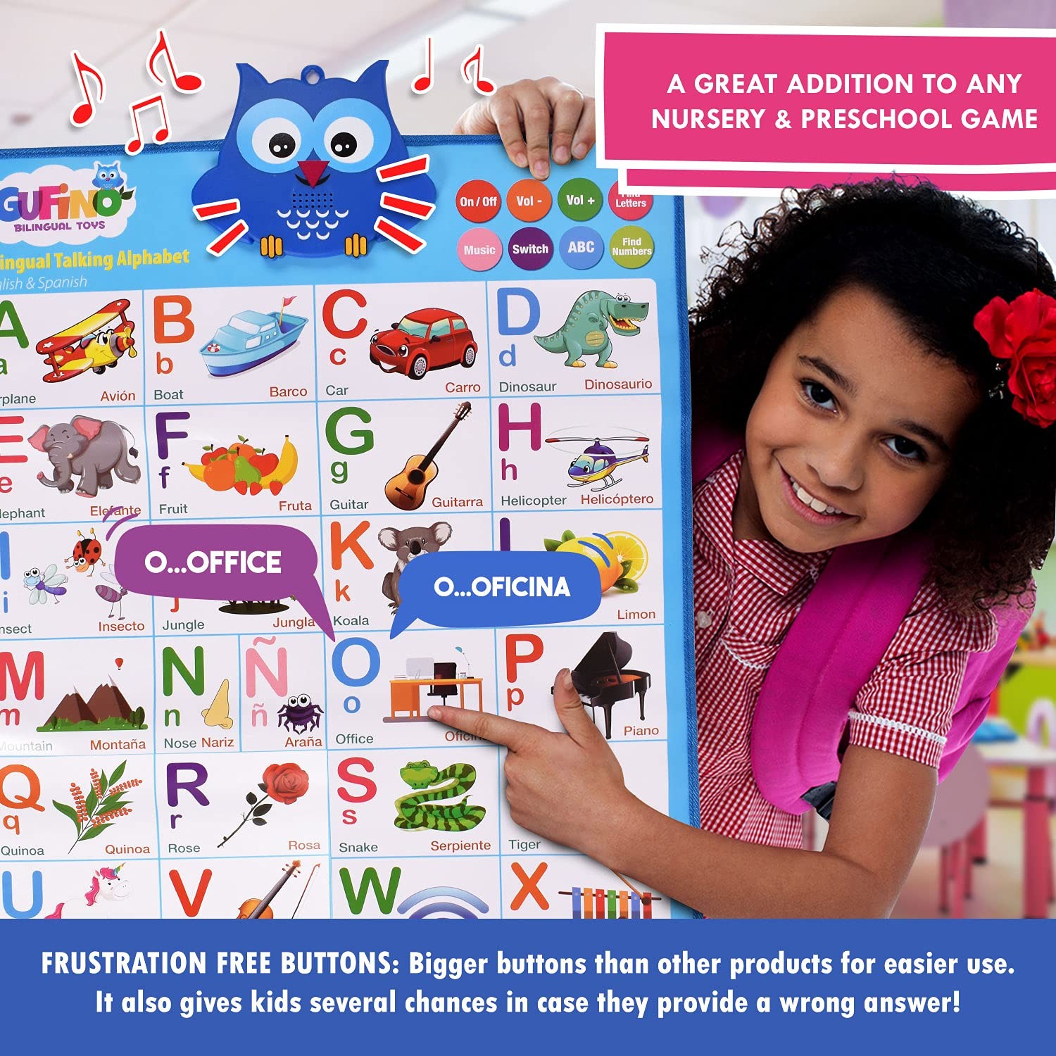Interactive Bilingual ABC Wall Chart Touch Learning Toy for Kids 1-3 Years