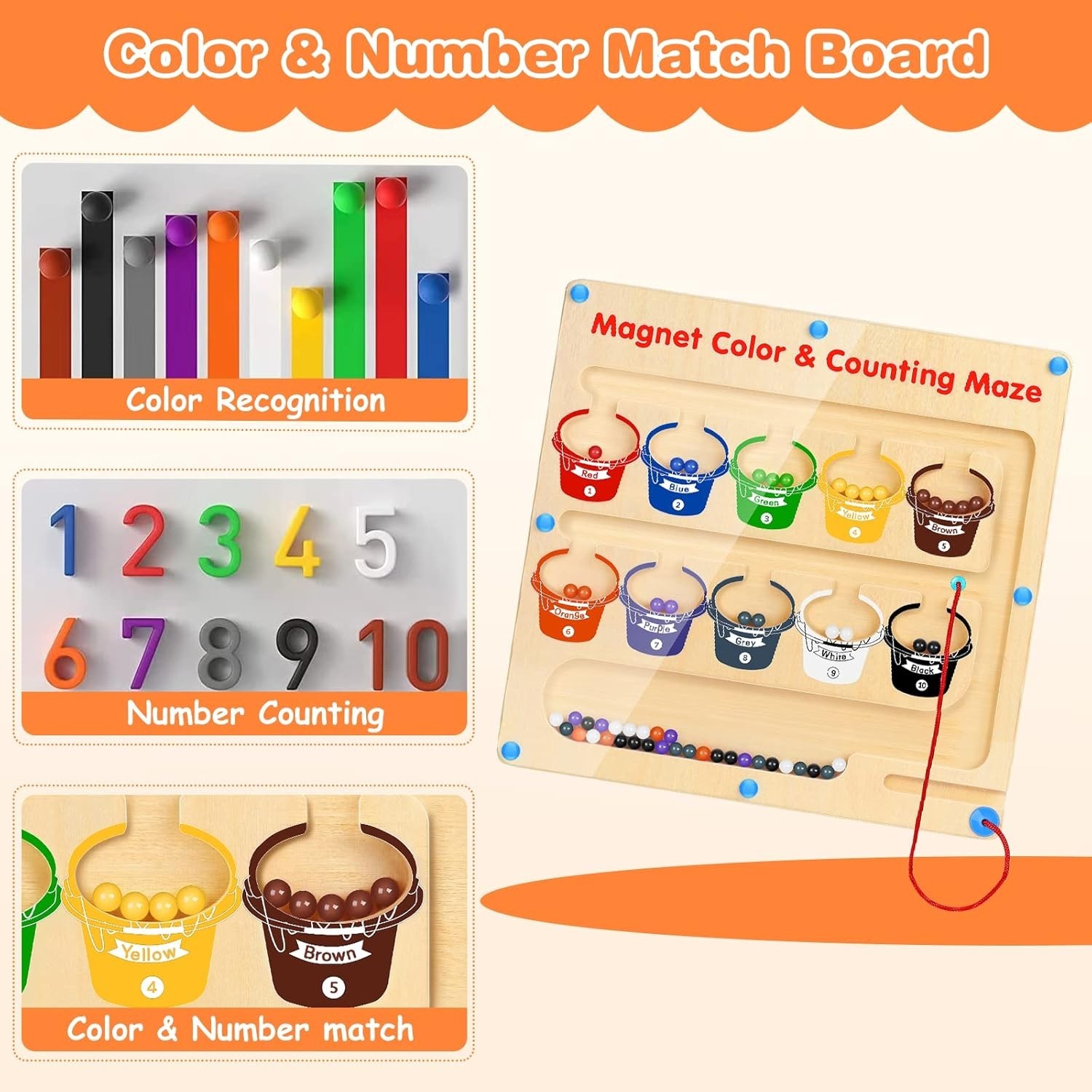 NEW Montessori Magnetic Color Number Counting Toy Wooden Puzzle Board 1+ yrs
