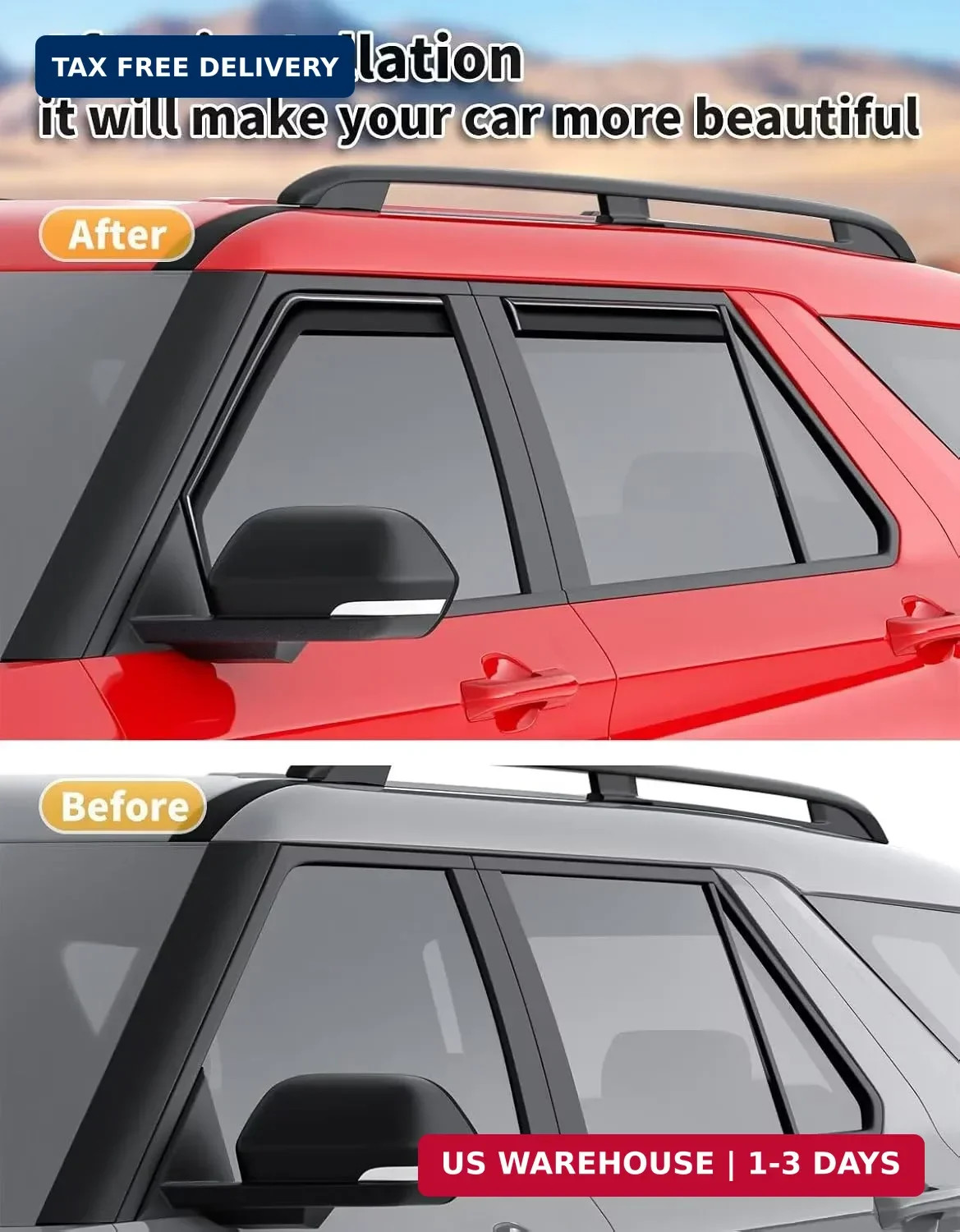 in-Channel Window Rain Guards Fit for Ford Explorer 2020 2021 2022 2023 2024 202