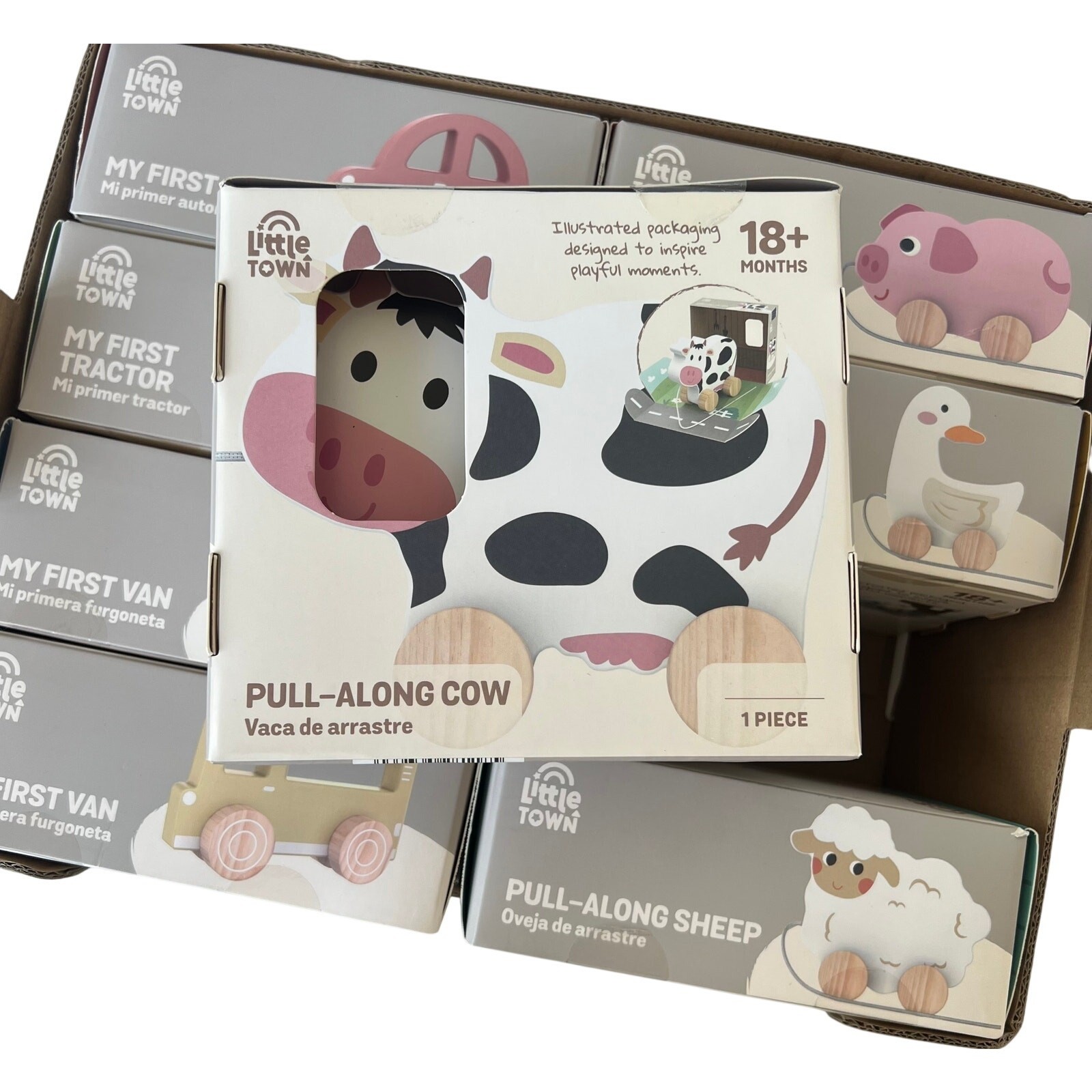 Little Town Wooden Baby Toy Lot 8 NIB Pull-Along Animals & Cars Aldi Montessori