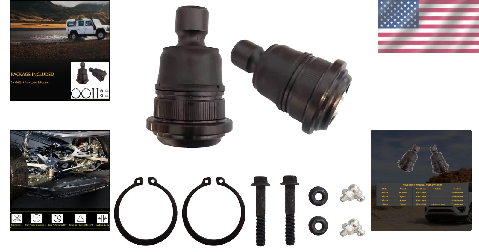 2pc Lower Ball Joint Kit K500129 for Nissan Rogue 2008-2013 & 2014-2018.