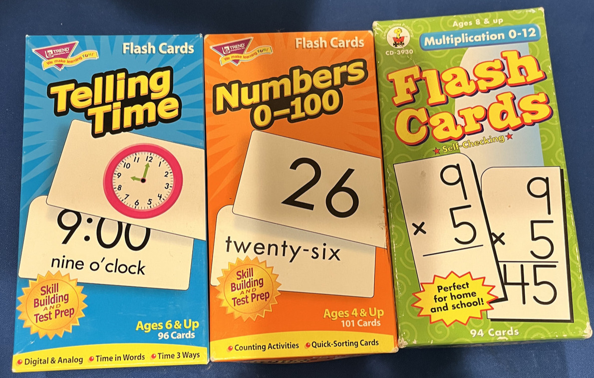 Carson Dellosa Vintage 1998 Flash Card Educational Telling Time Multiplication