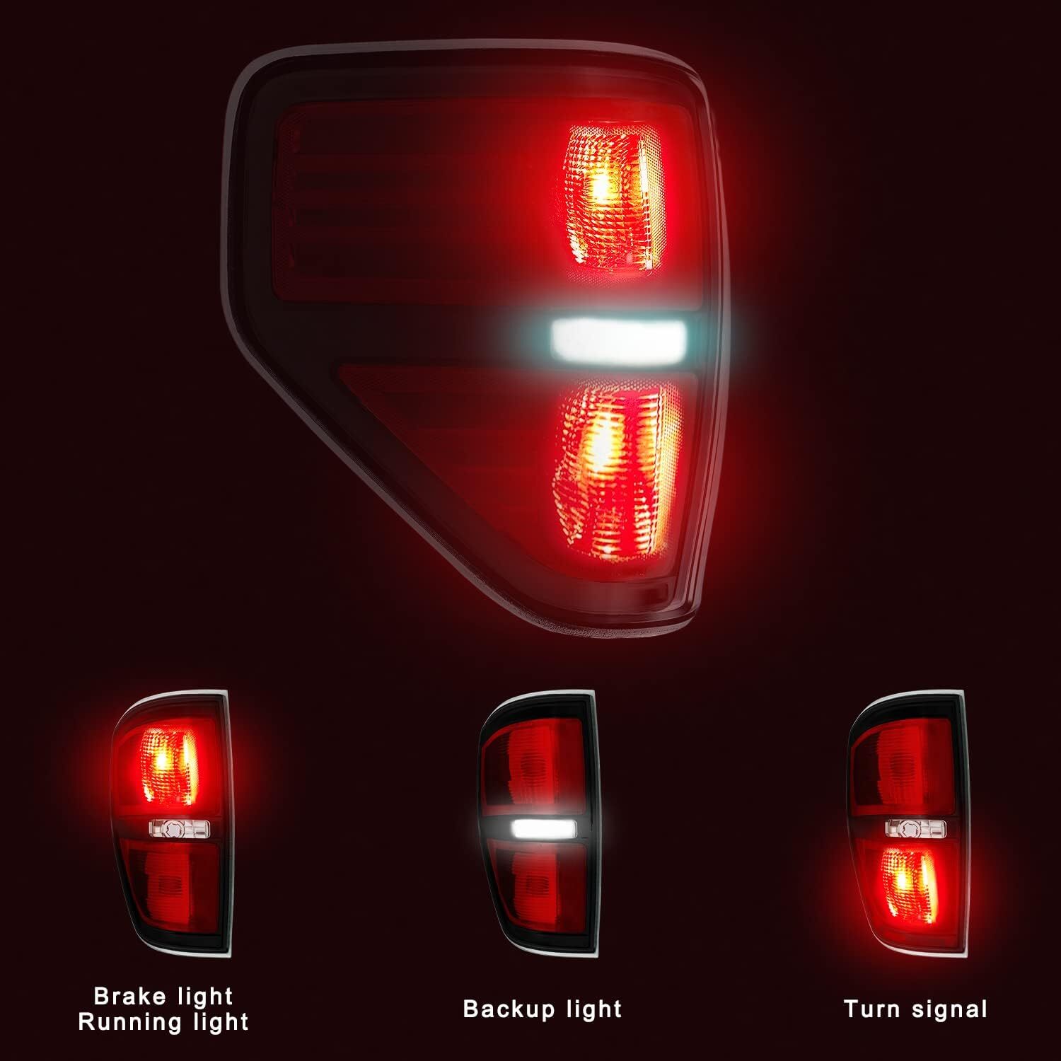 09-14 Ford F150 Tail Lights Brake Signal Red Housing Assembly Pair Black Trim
