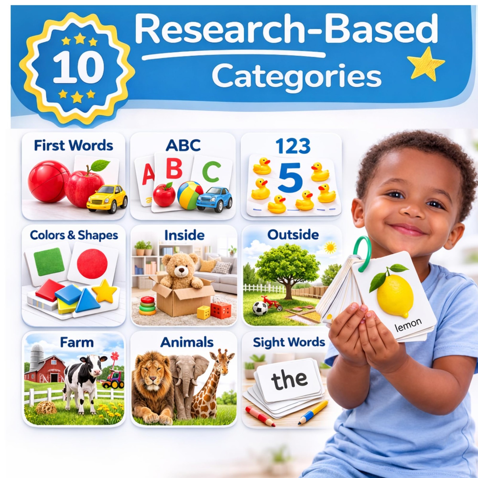 Flash Cards for Toddlers 1–3 with Rings,250 Double-Sided Cards,500 Words–1 Ye…