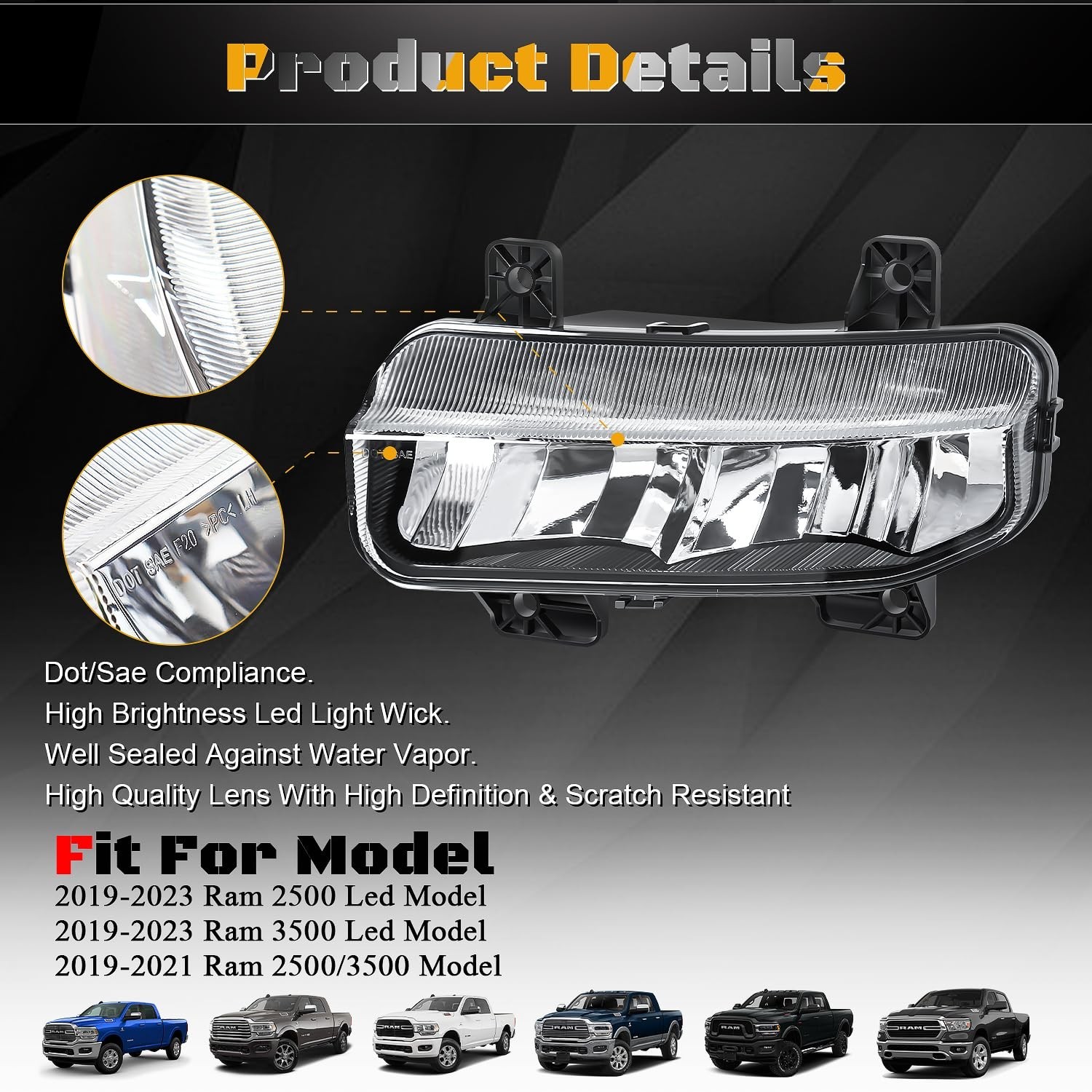FICOLPOLed Fog Lights Assembly for 2019 2020 2021 2022 2023 2024 Dodge Ram 25…
