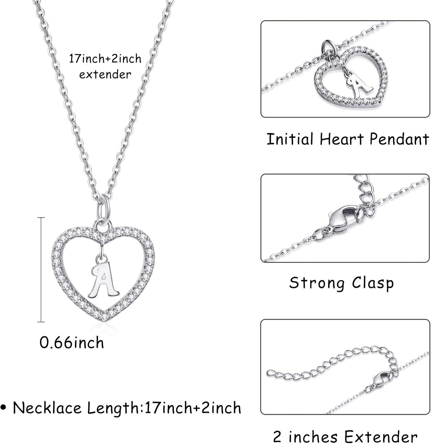 Heart Initial Necklace for Women Dainty Personalised Silver Necklaces Cute