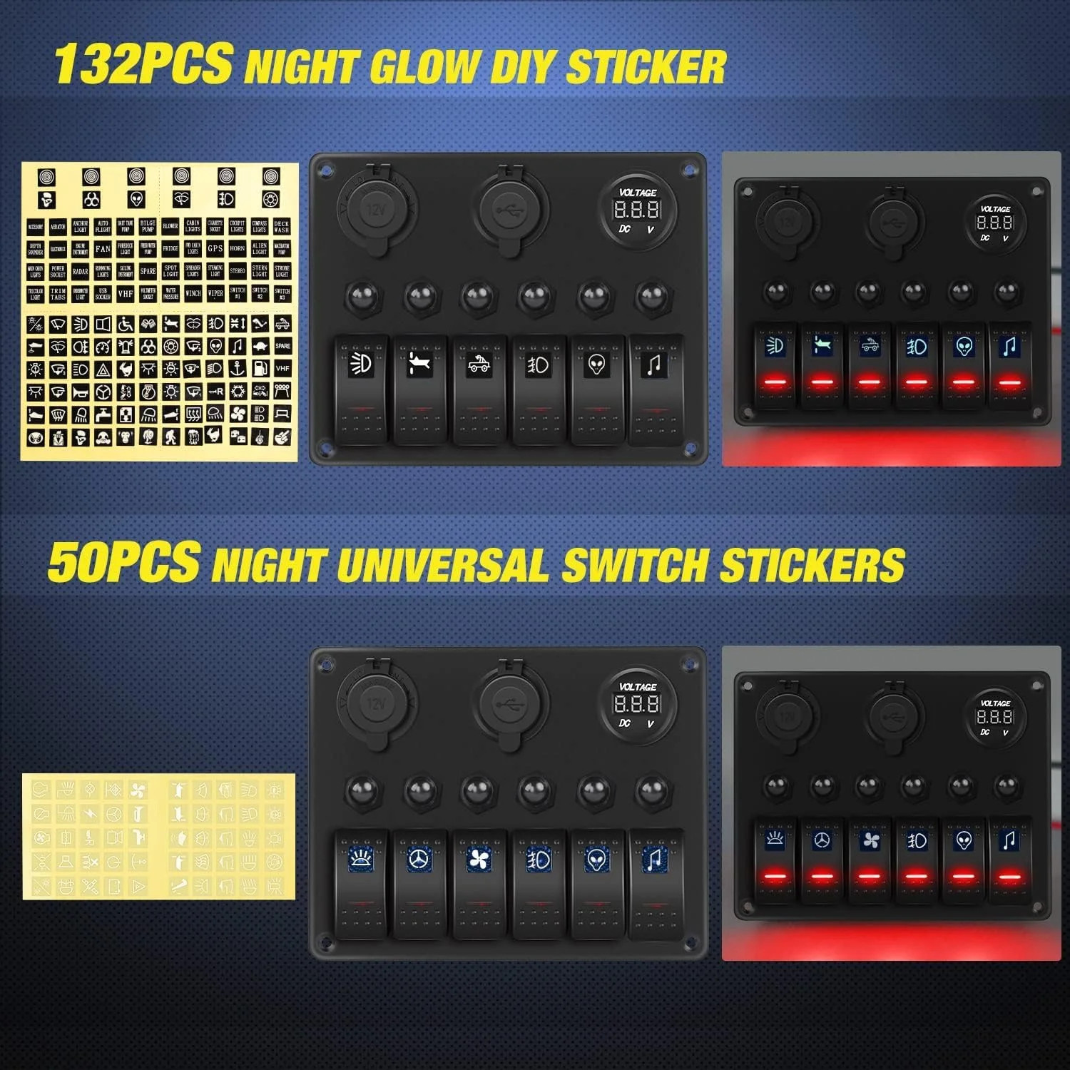 Nilight 6 Gang ON Off Rocker Switch Panel Red Backlit 12V 24V LED Digital Voltme