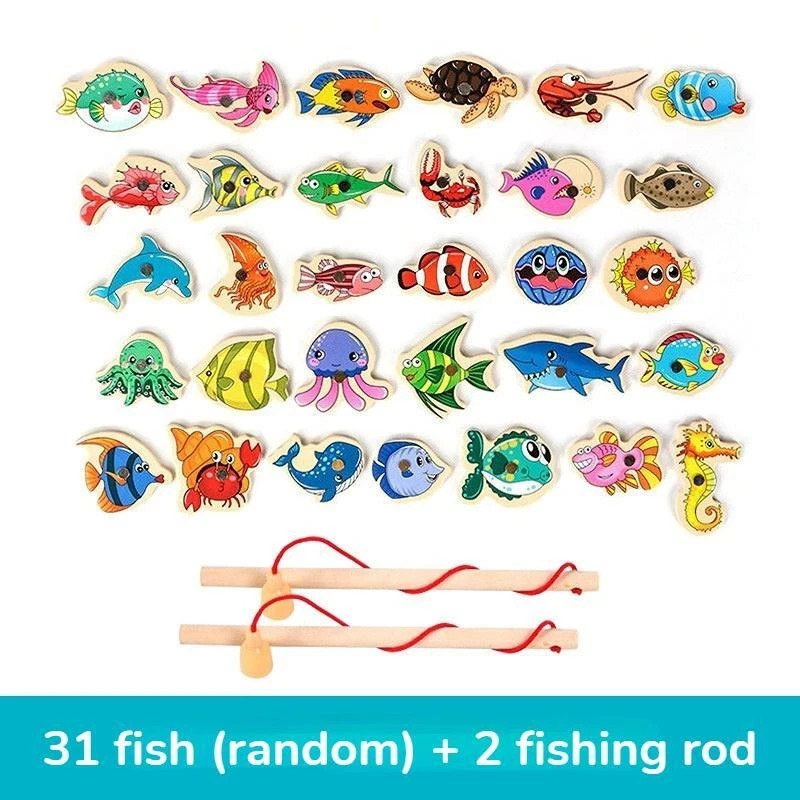 Montessori Wooden Fishing Toy, Magnetic Marine Life Game, Educational Fun