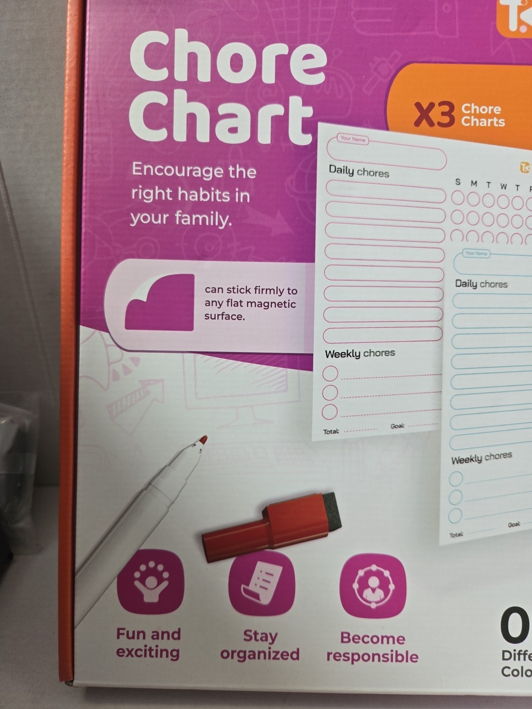 Magnetic Chore Chart for Refrigerator 10 x 10 Pack of 3 Fridge Boards, 8 colors