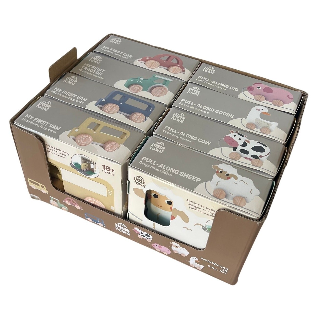 Little Town Wooden Baby Toy Lot 8 NIB Pull-Along Animals & Cars Aldi Montessori