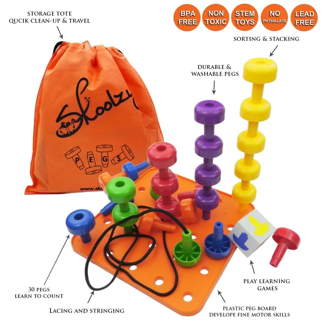 Skoolzy Peg Board Set Toddler Educational Toy Colorful Montessori New Sealed