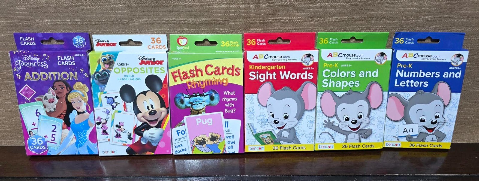 Disney Learning Flash Cards Lot of 6 Add, Mult, Opposites,Rhyming, Colors, NEW