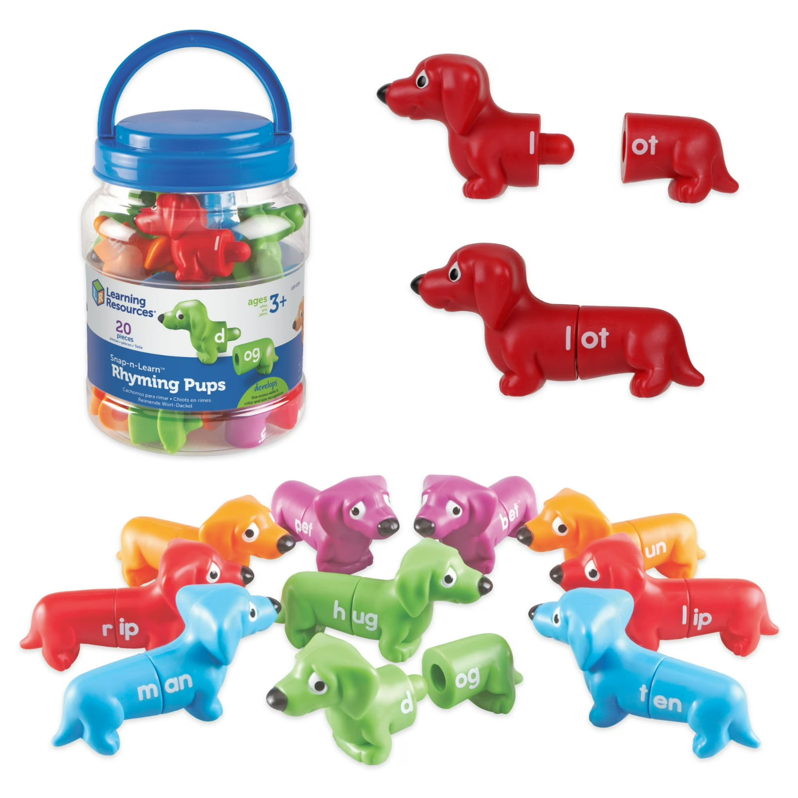 Learning Resources Snap-N-Learn Rhyming Pups Toy – Match Color/letter 20 Pieces.