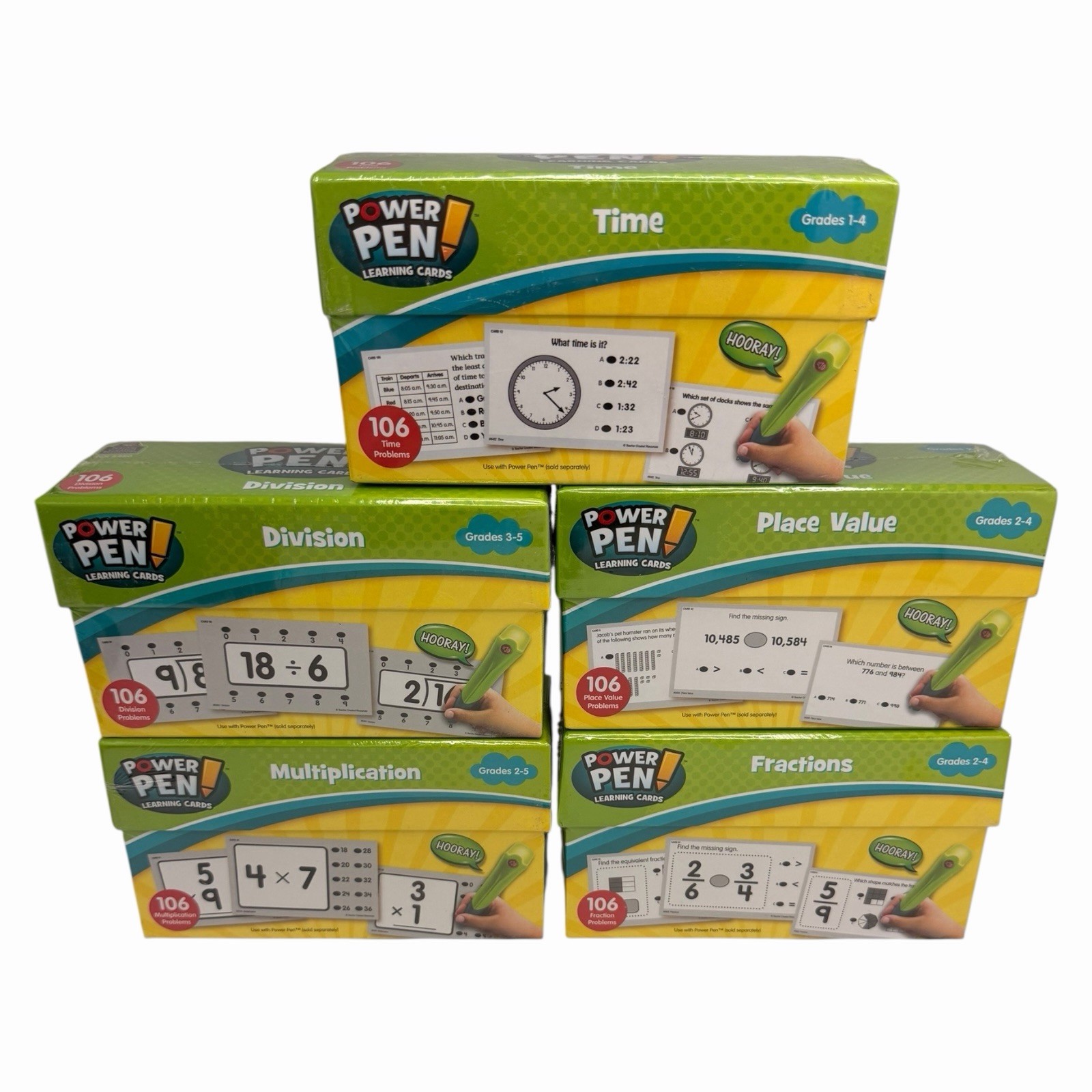 Power Pen Learning Cards Numbers Lot of 5 Time Division Place Value Mult & Fract