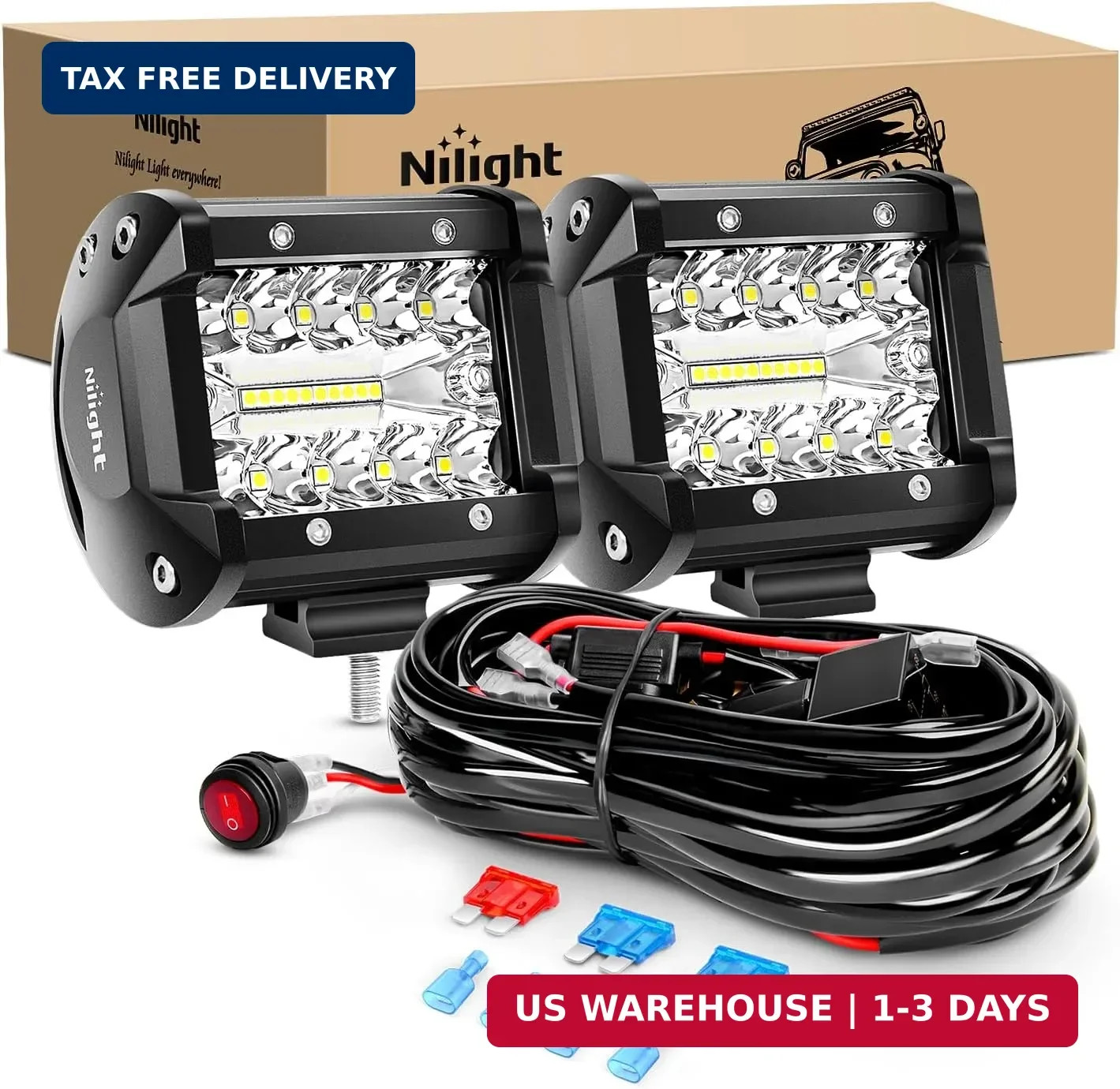 Nilight LED Light Bar 2PCS 60W 4 Inch Flood Spot Combo LED Work Light Pods Tripl