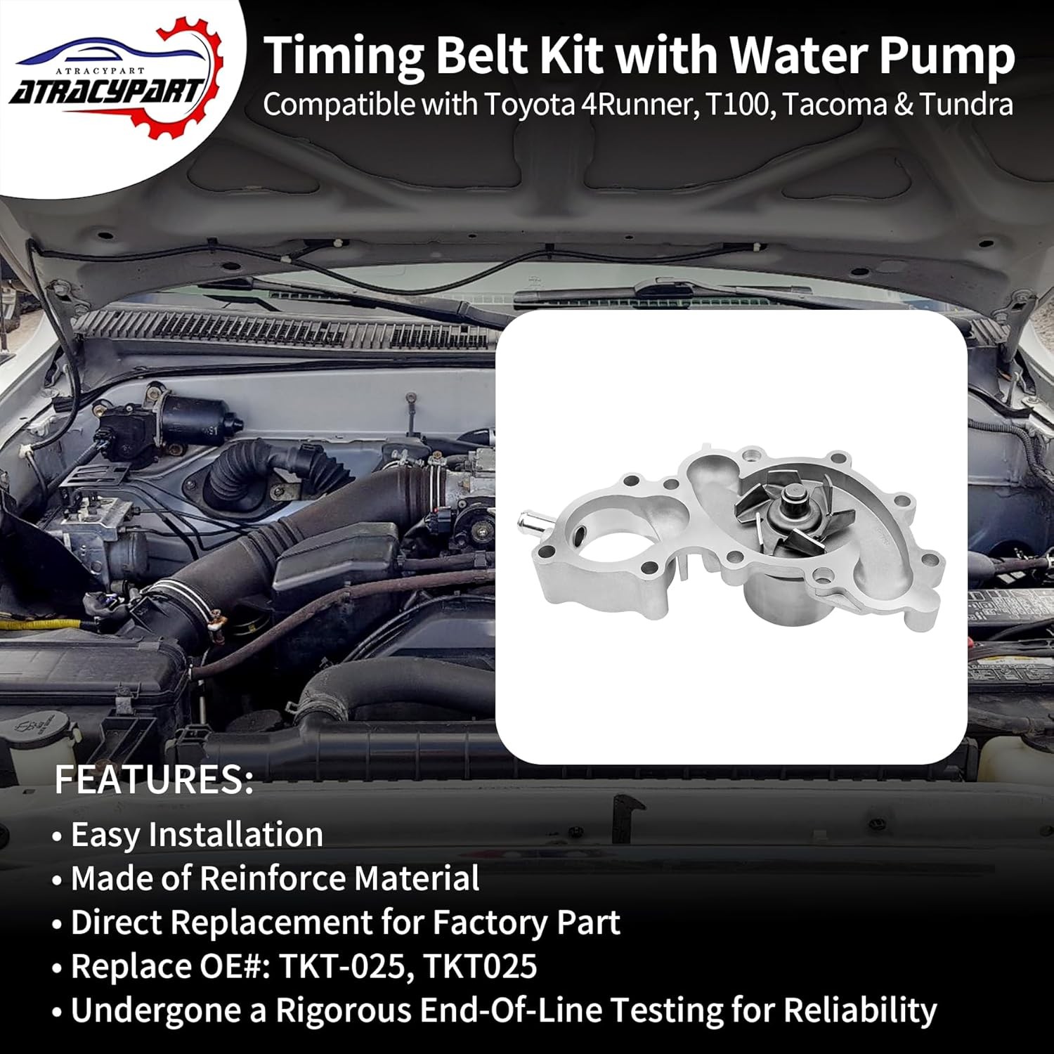 Engine Timing Belt Kit with Water Pump, Compatible With 1995-2004 Toyota